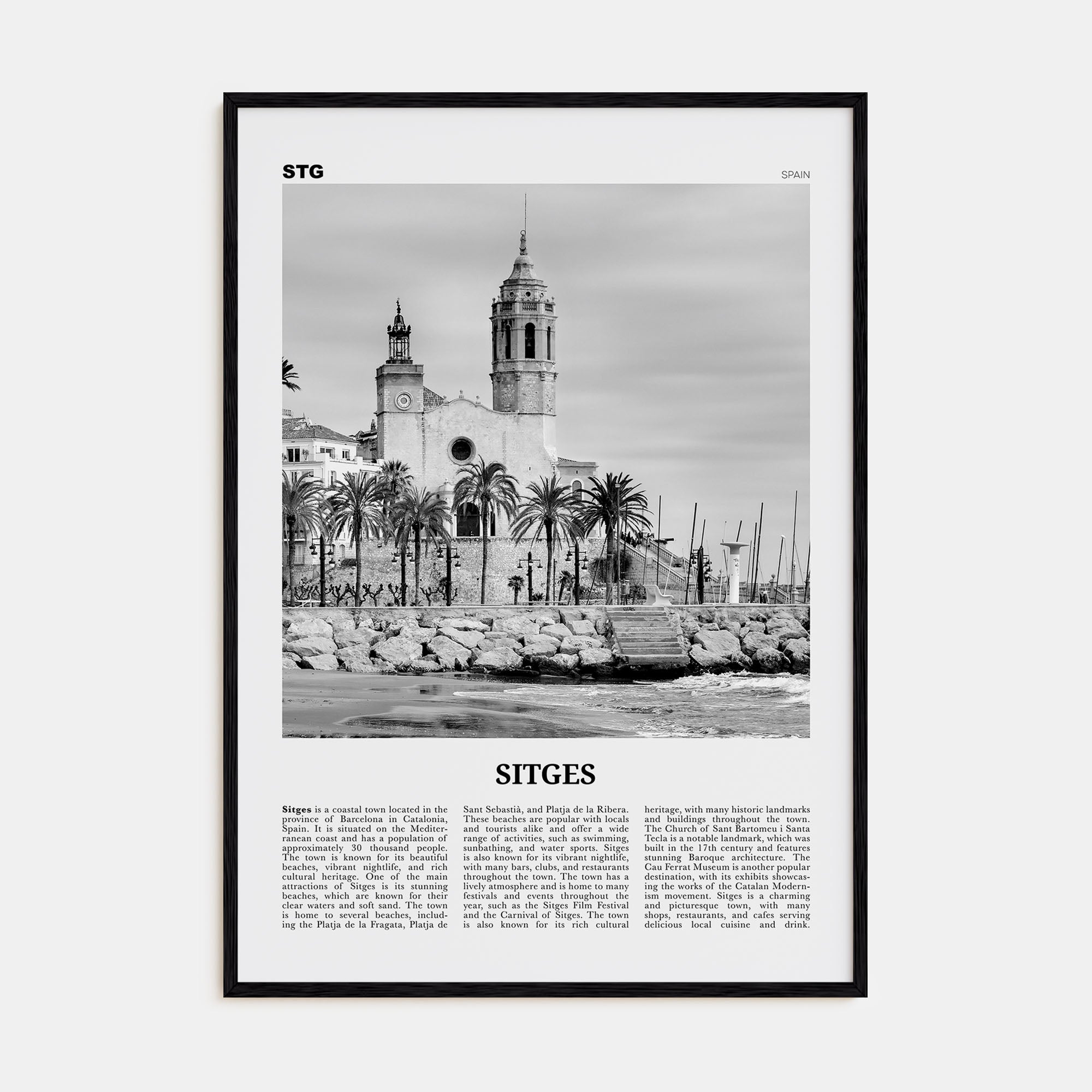 Sitges Travel B&W Poster