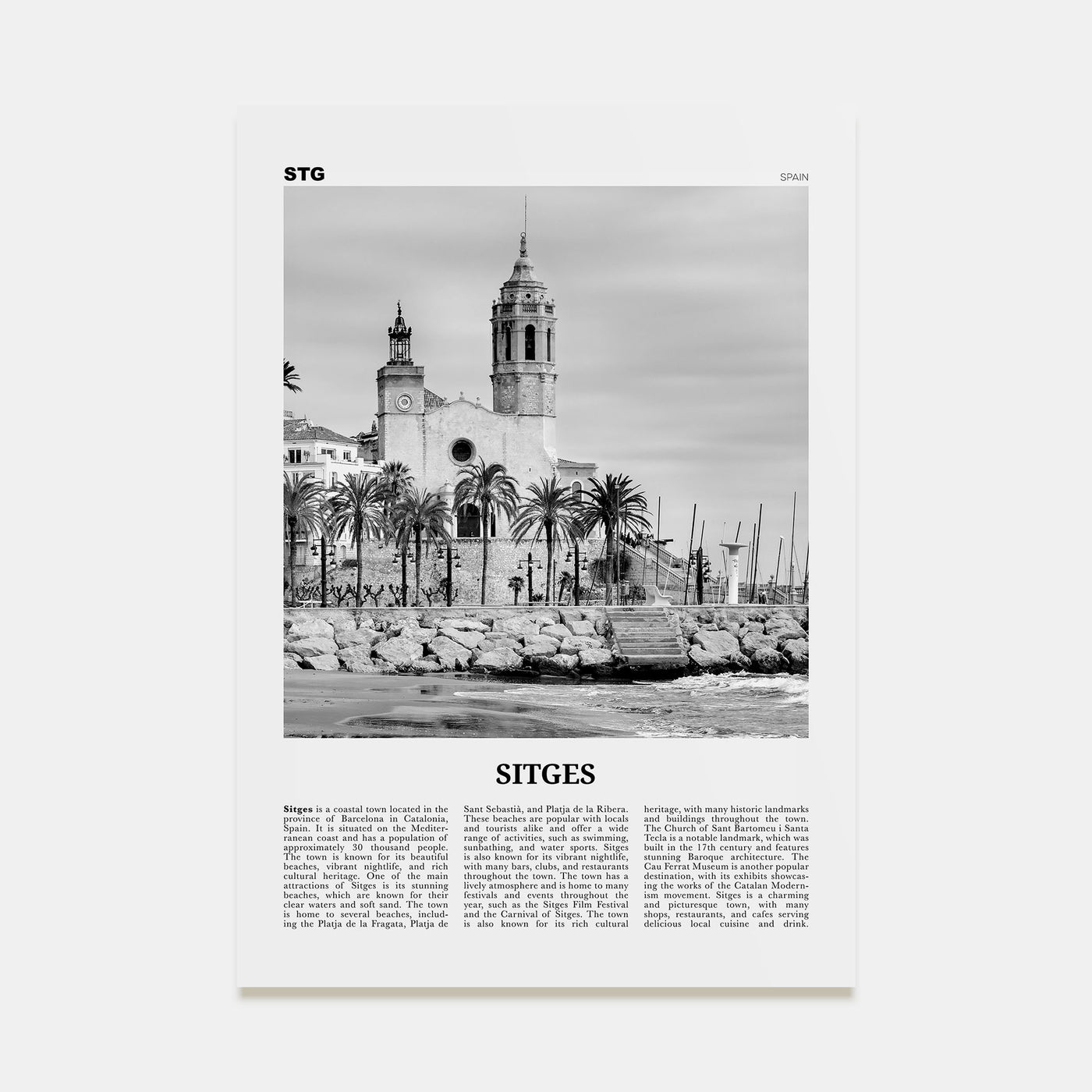 Sitges Travel B&W Poster