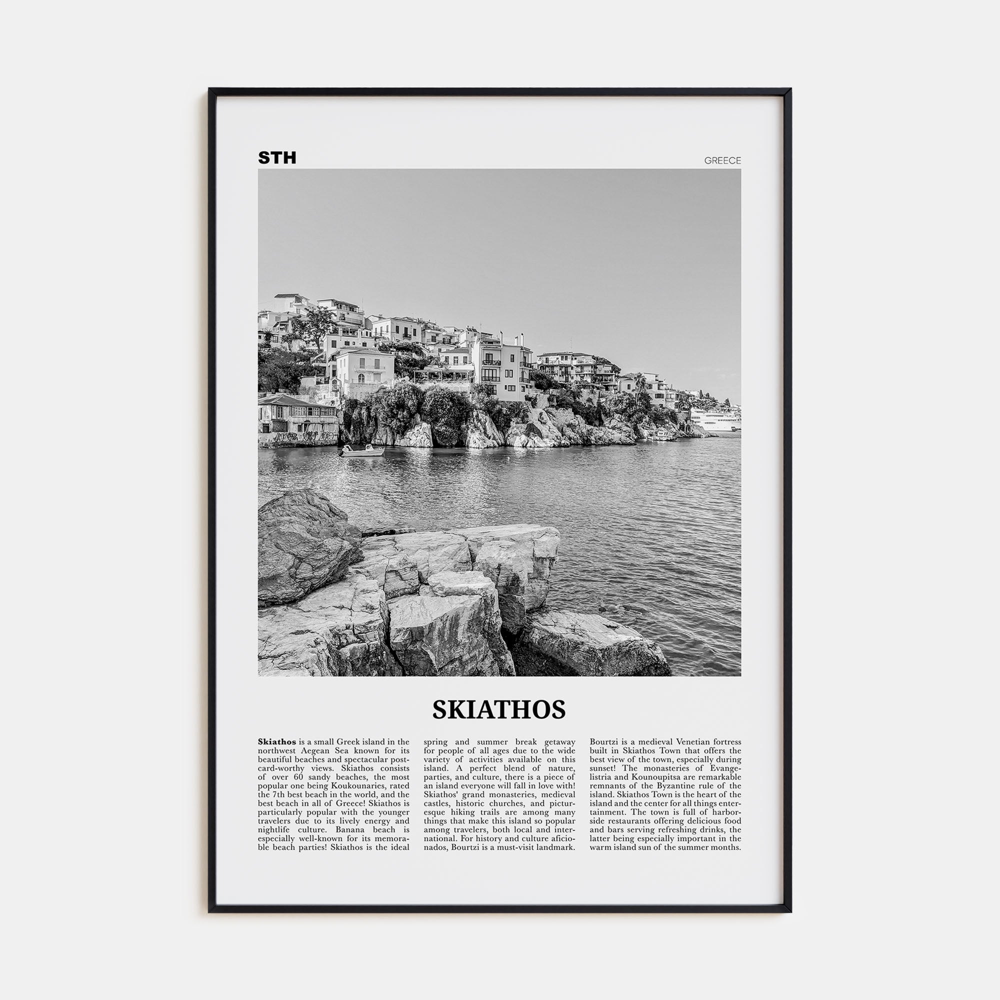 Skiathos Travel B&W Poster