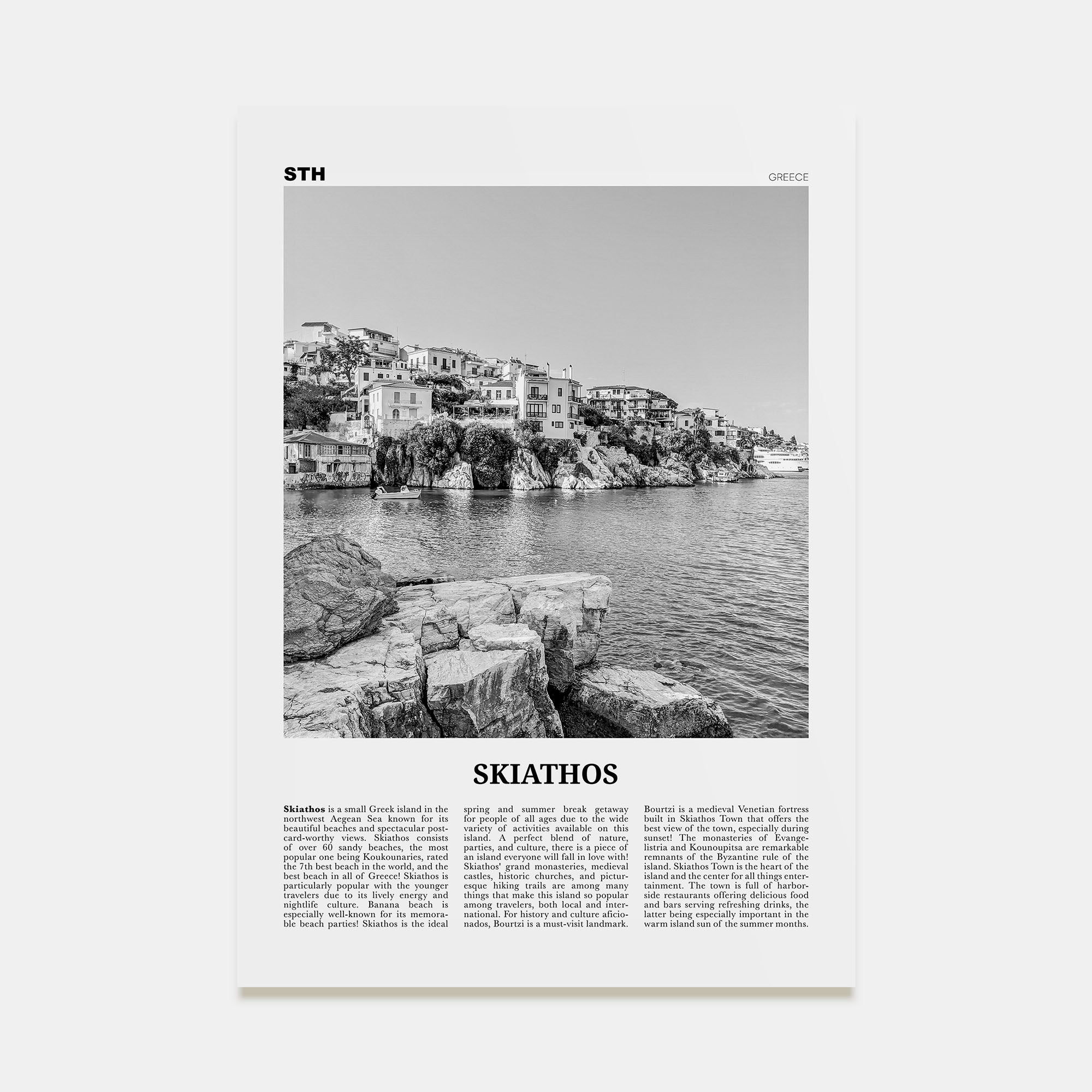 Skiathos Travel B&W Poster