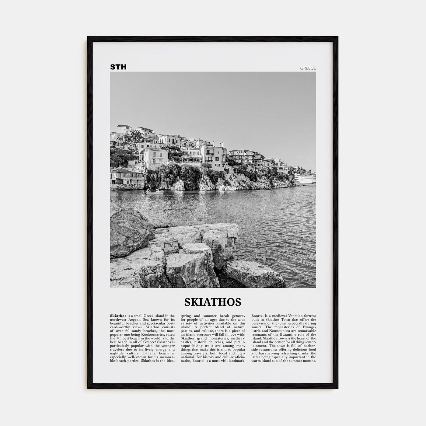Skiathos Travel B&W Poster