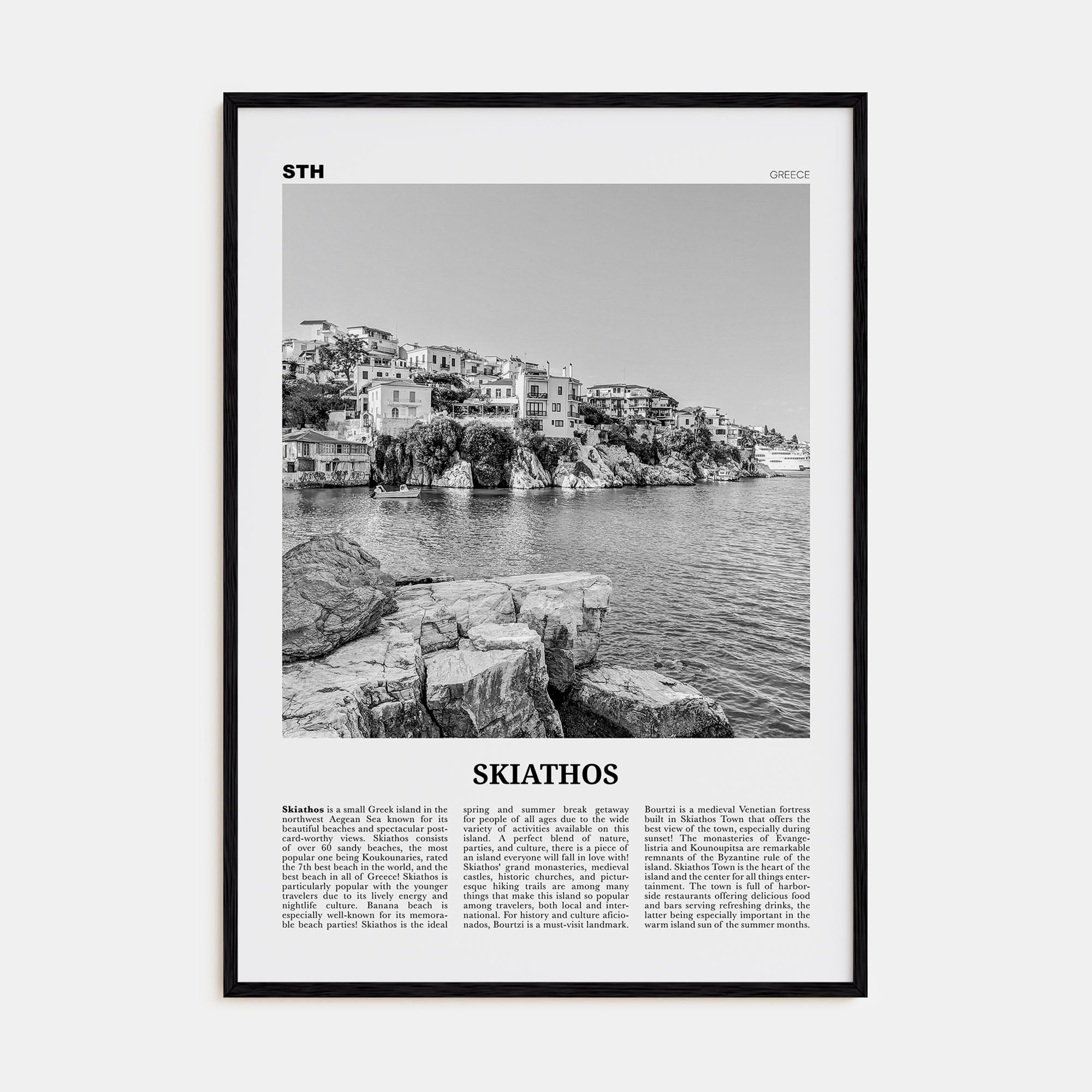 Skiathos Travel B&W Poster