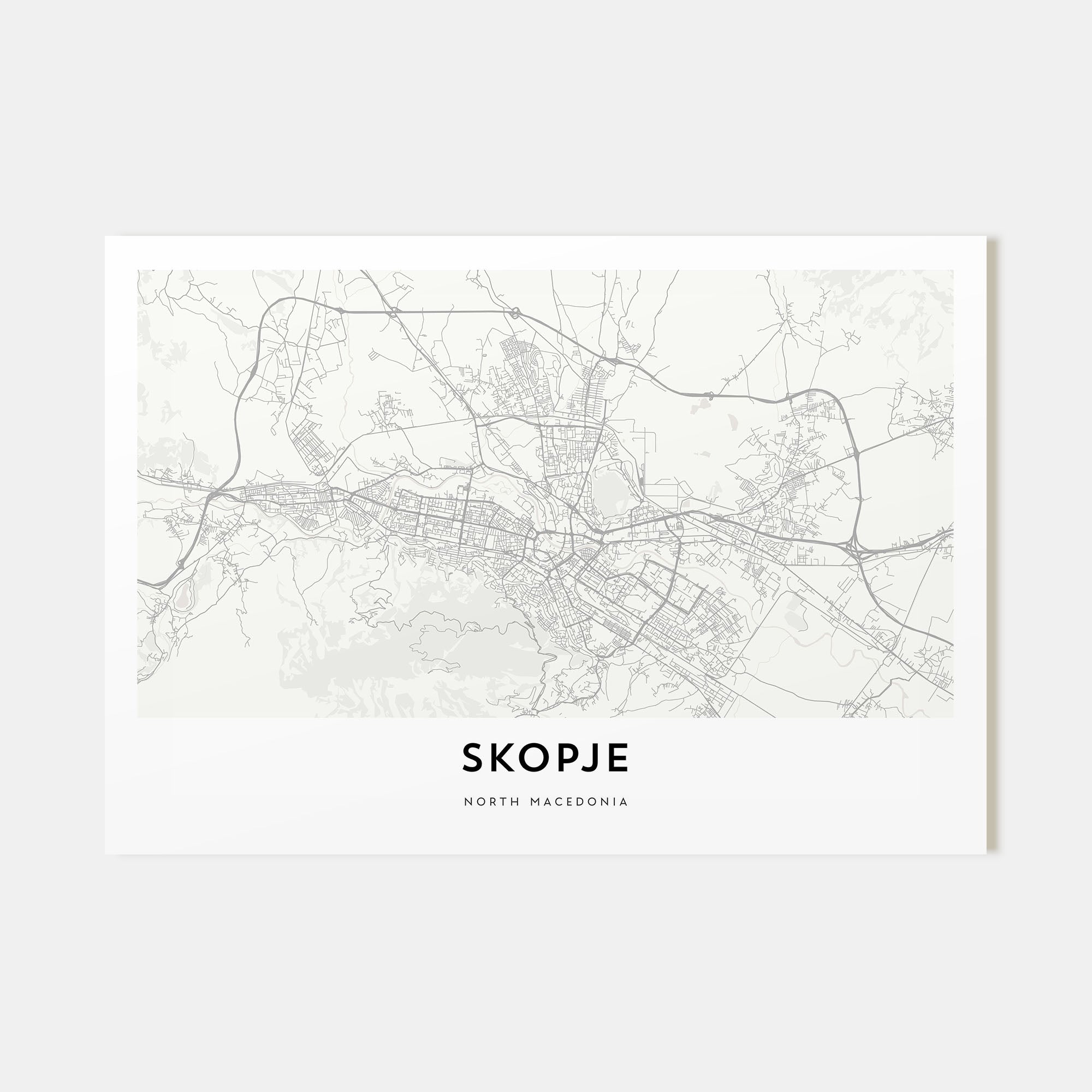 Skopje Map Landscape Poster