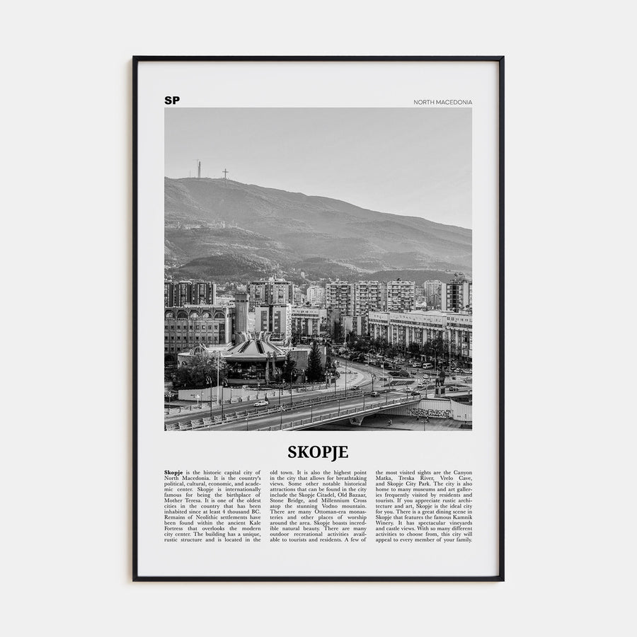 Skopje Travel B&W Poster