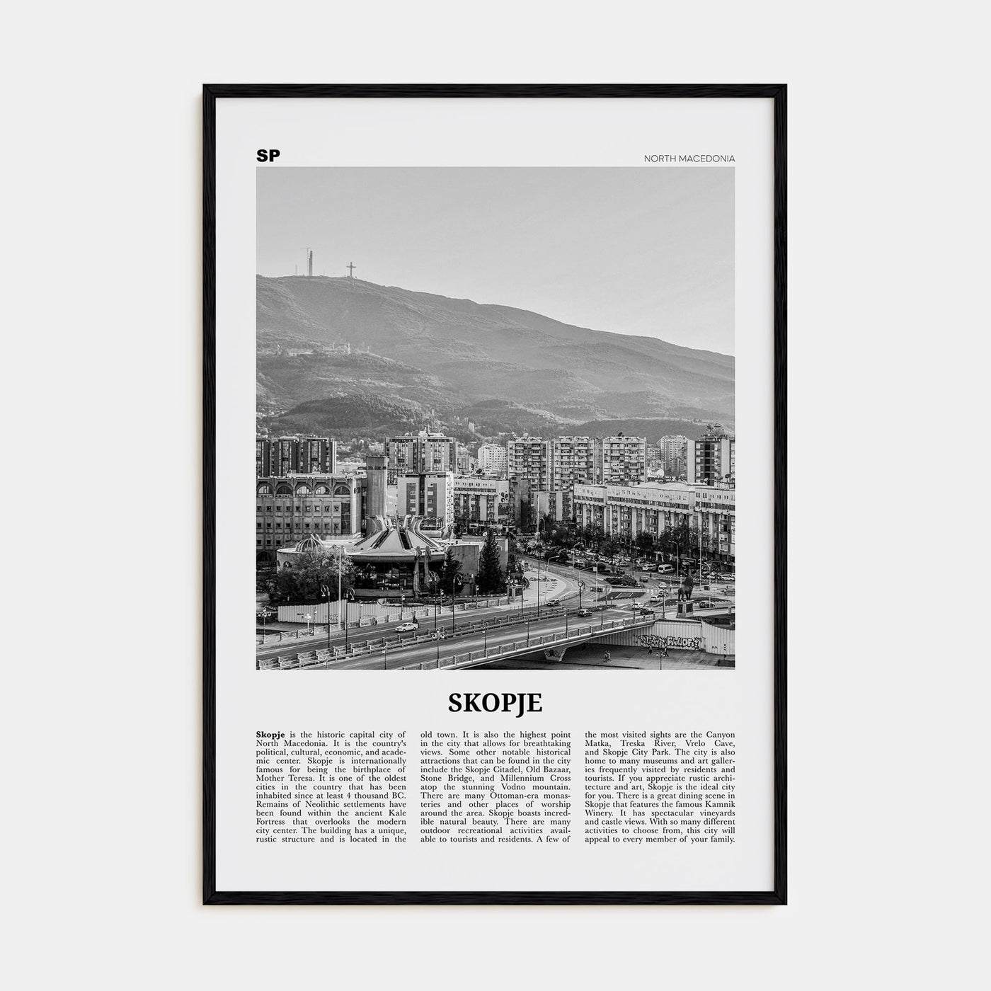 Skopje Travel B&W Poster