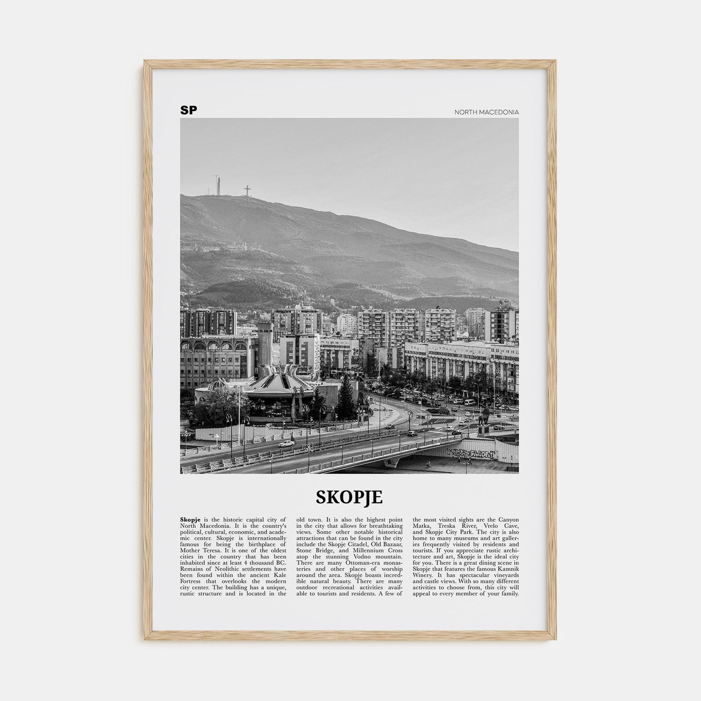 Skopje Travel B&W Poster