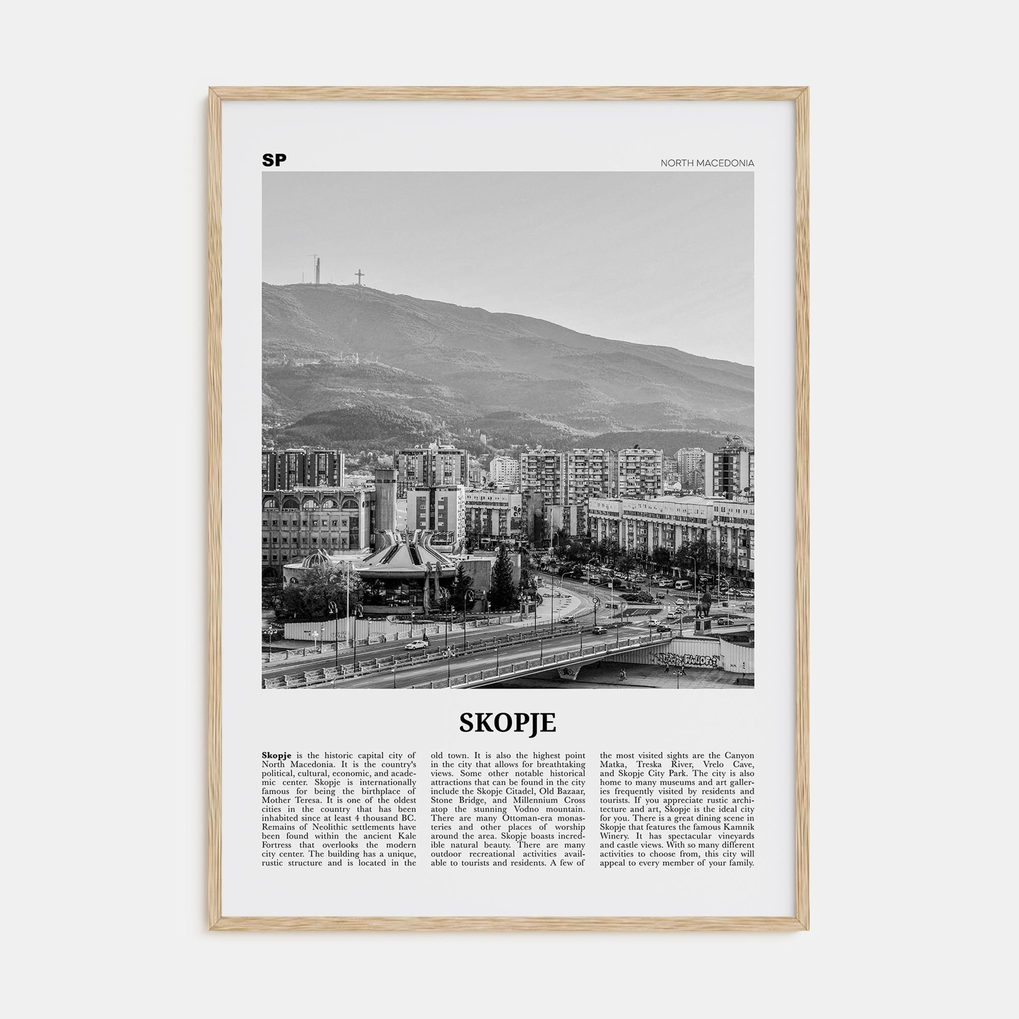 Skopje Travel B&W Poster