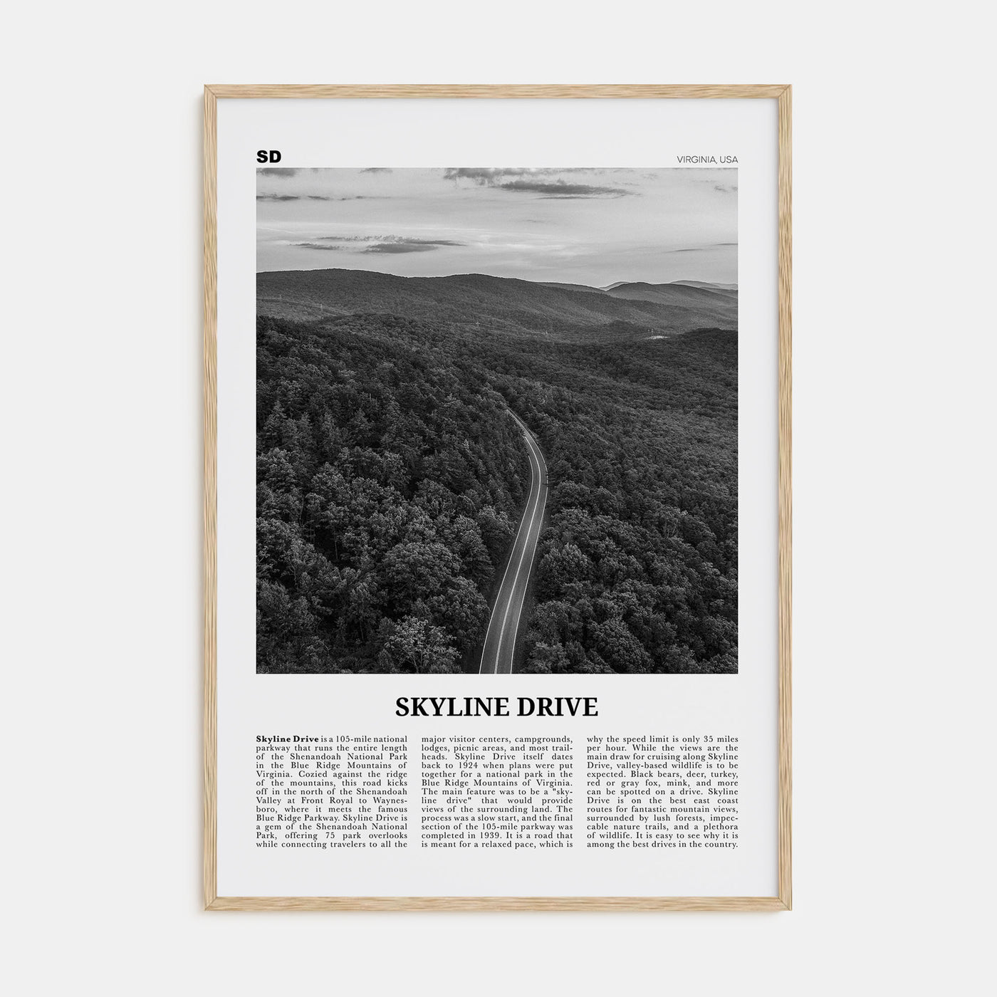 Skyline Drive Travel B&W Poster