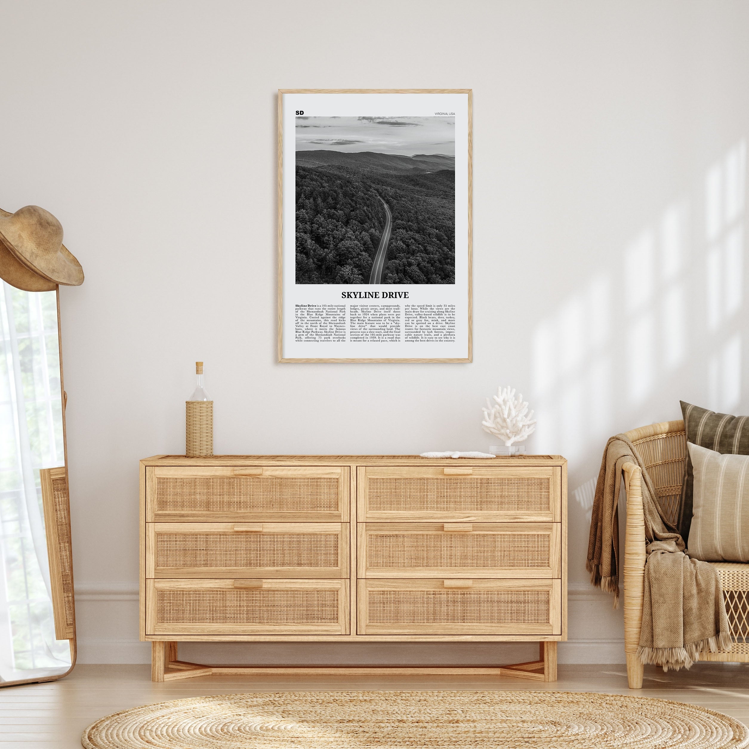 Skyline Drive Travel B&W Poster