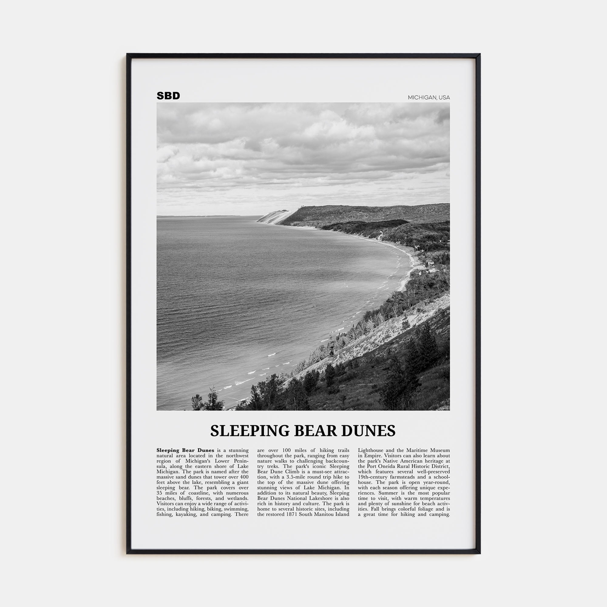 Sleeping Bear Dunes Travel B&W Poster