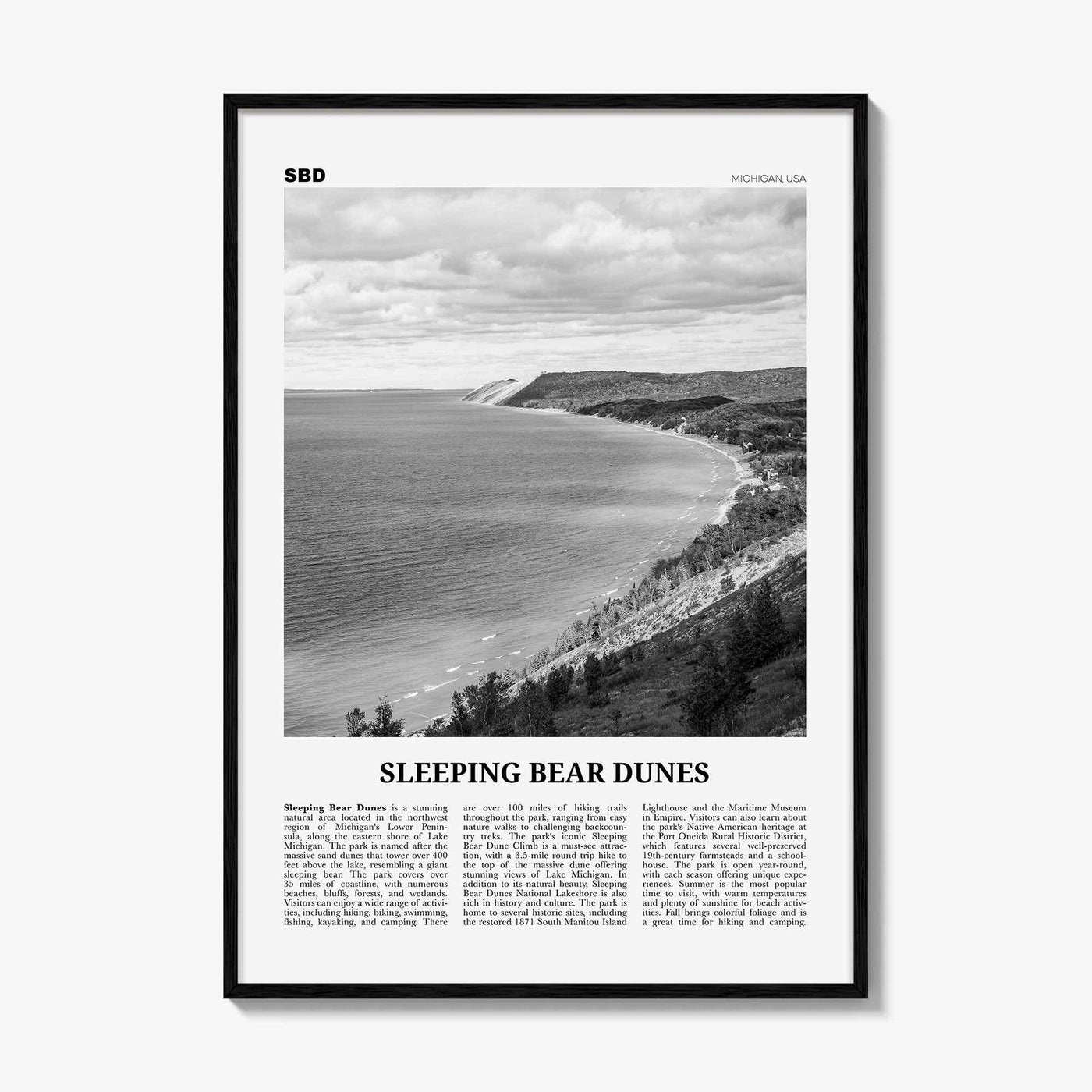 Sleeping Bear Dunes Print Black and White, Wall Art, Sleeping Poster, Sleeping Bear Photo, Wall Décor, Sleeping Bear Map