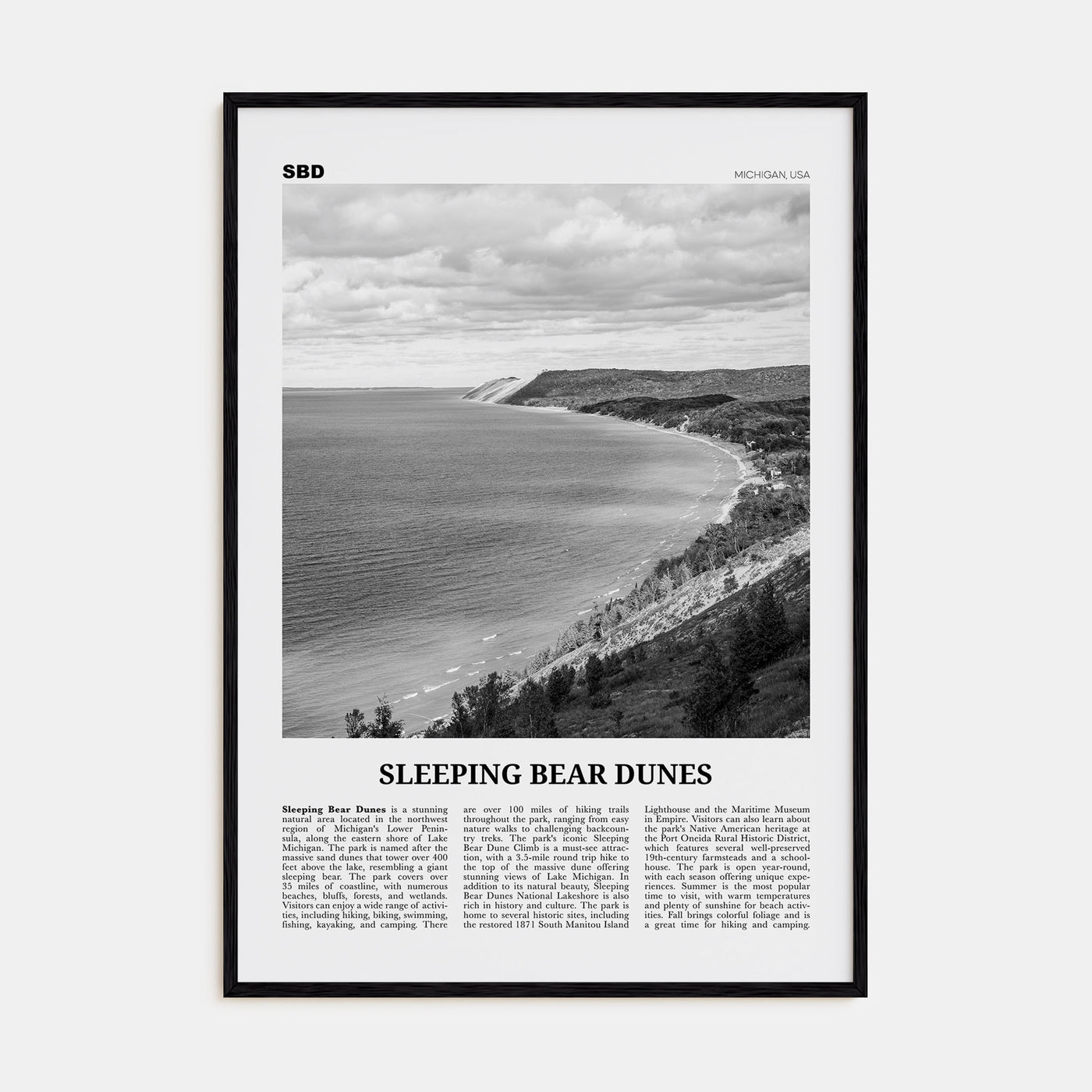 Sleeping Bear Dunes Travel B&W Poster