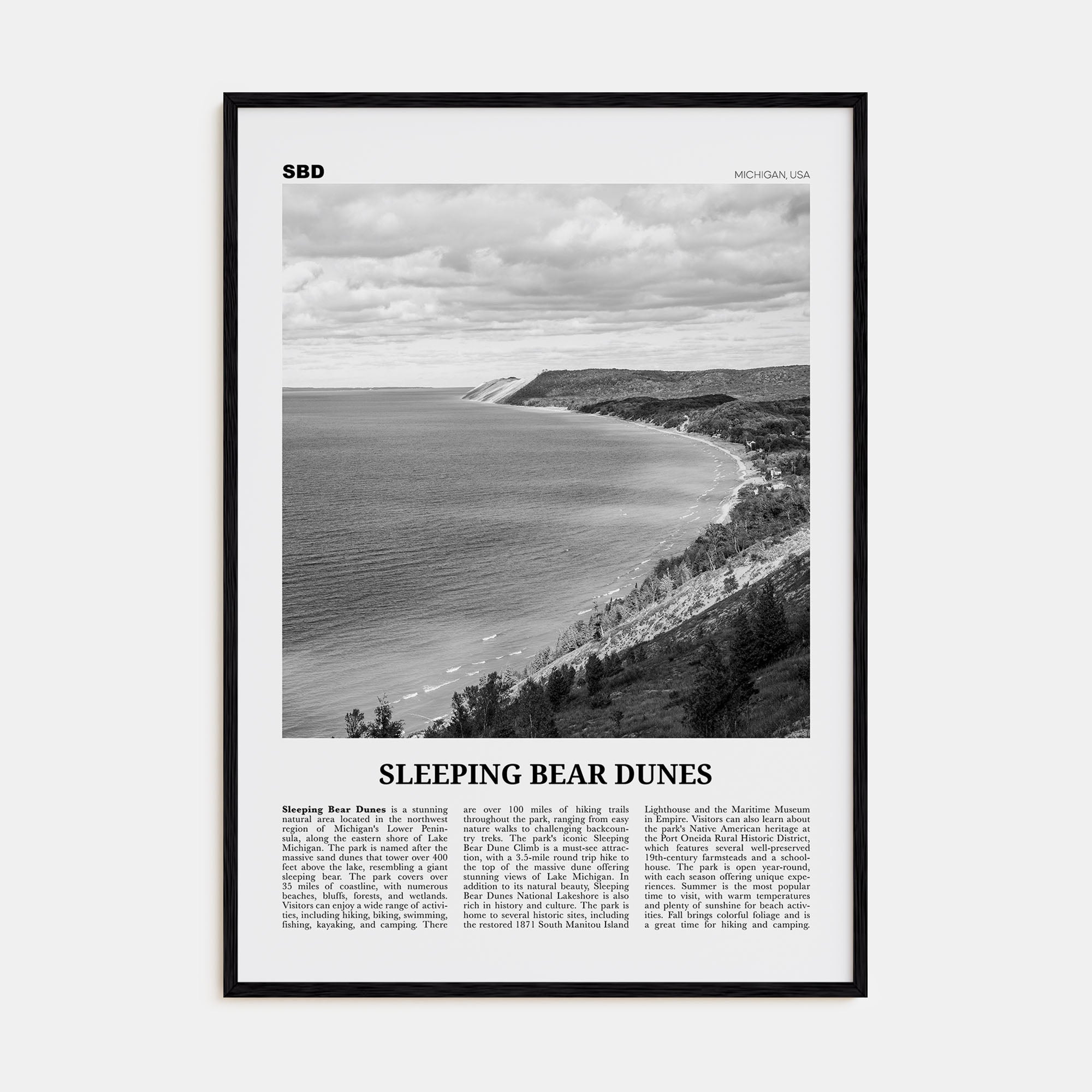Sleeping Bear Dunes Travel B&W Poster