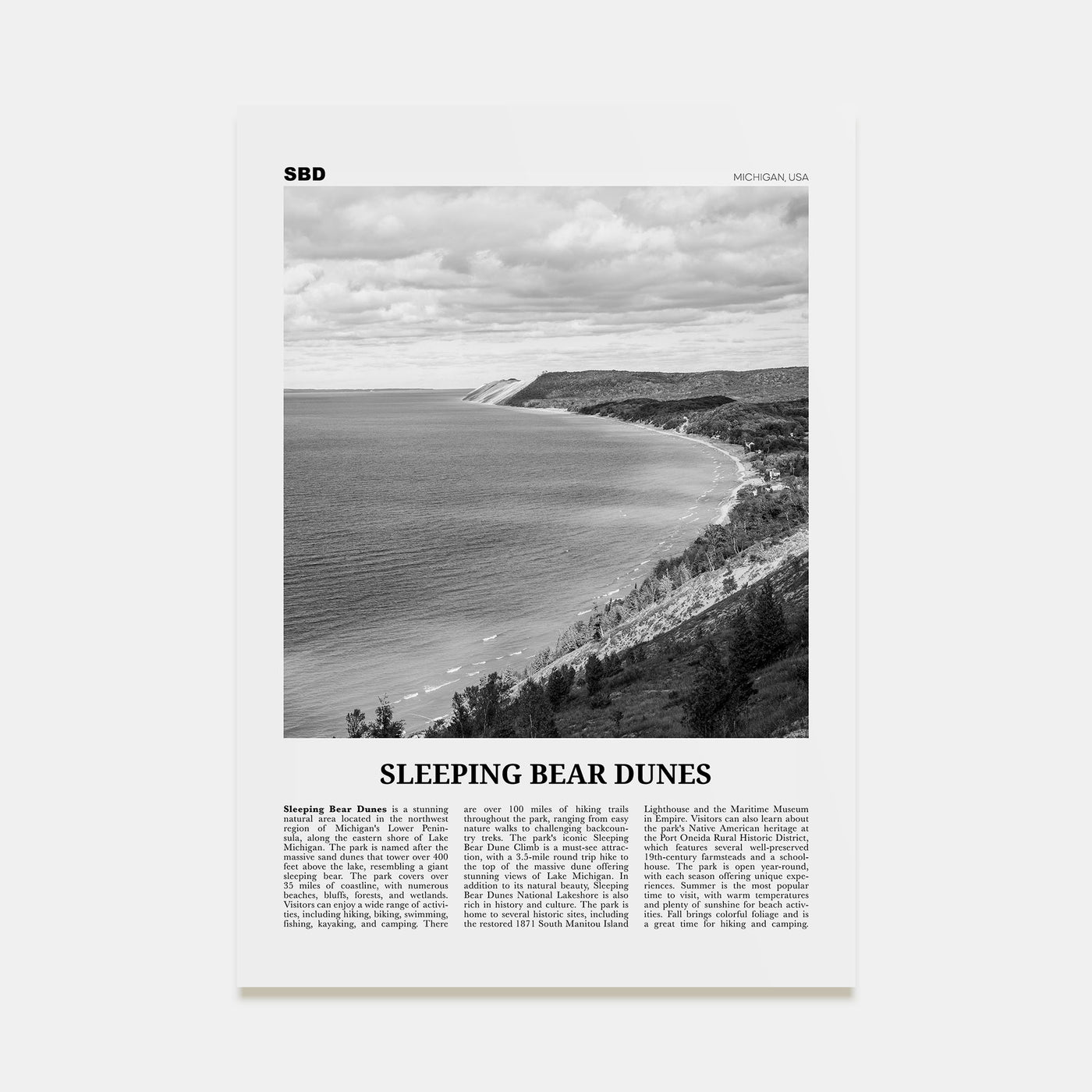 Sleeping Bear Dunes Travel B&W Poster