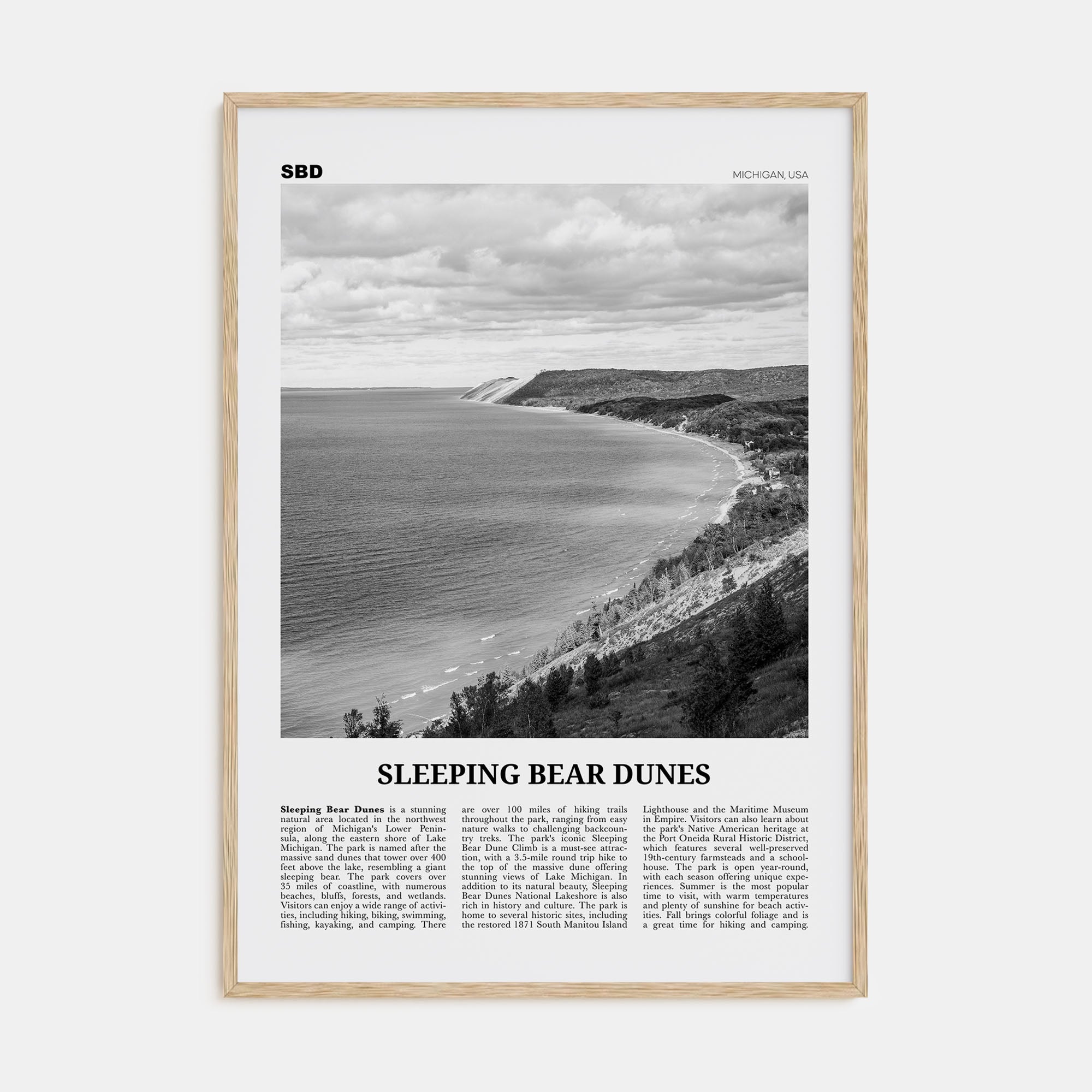 Sleeping Bear Dunes Travel B&W Poster