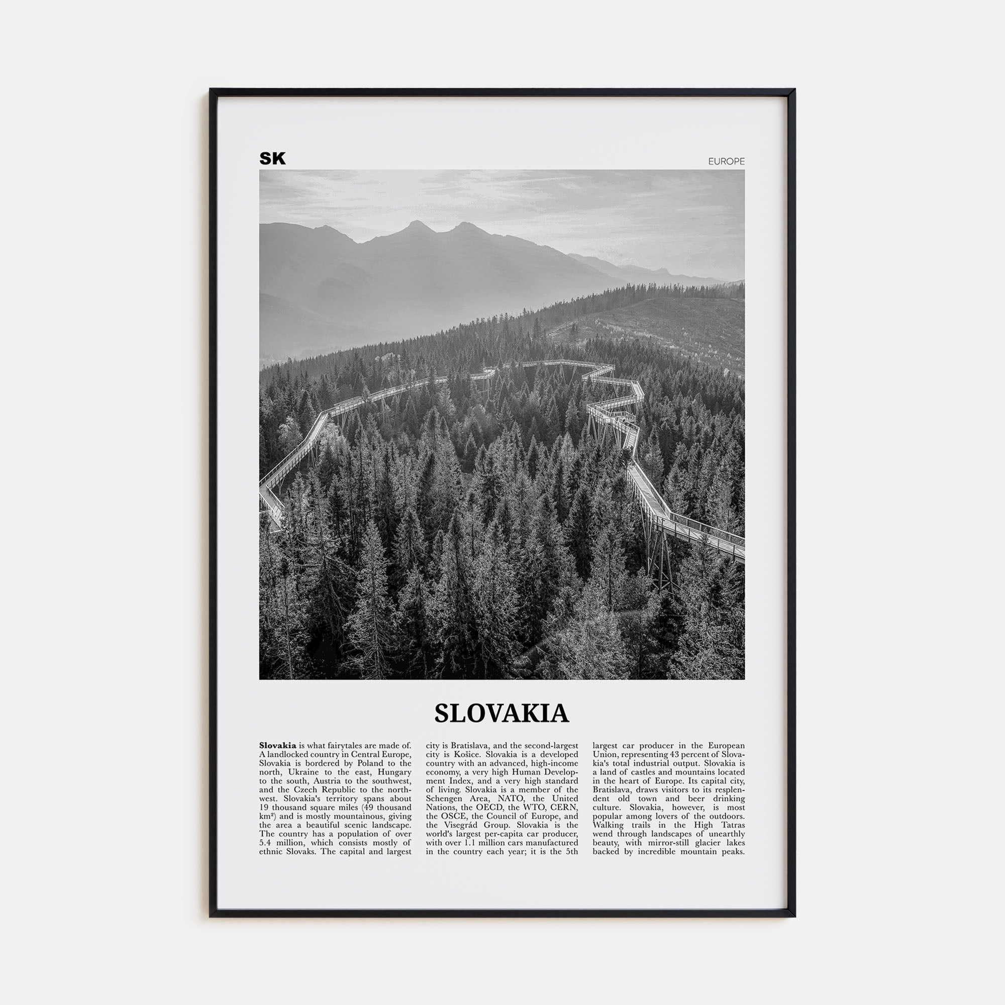 Slovakia Travel B&W Poster