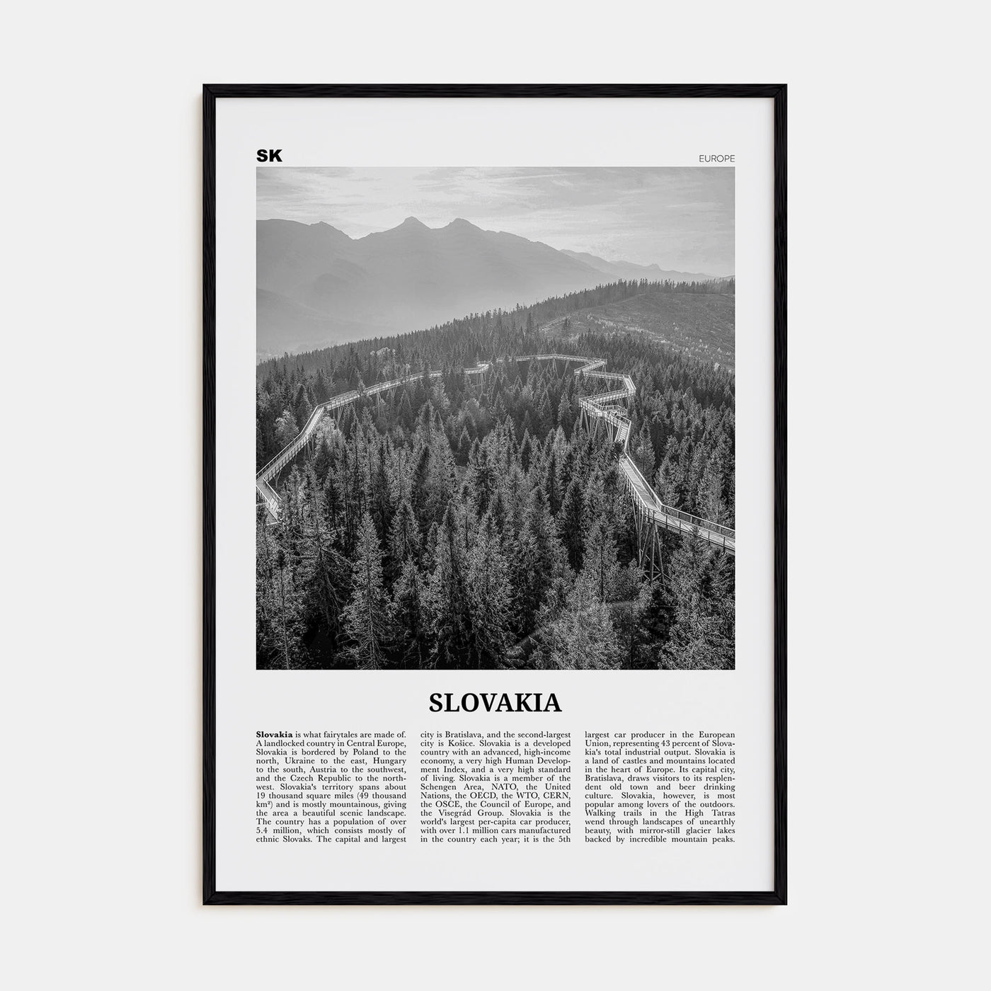 Slovakia Travel B&W Poster
