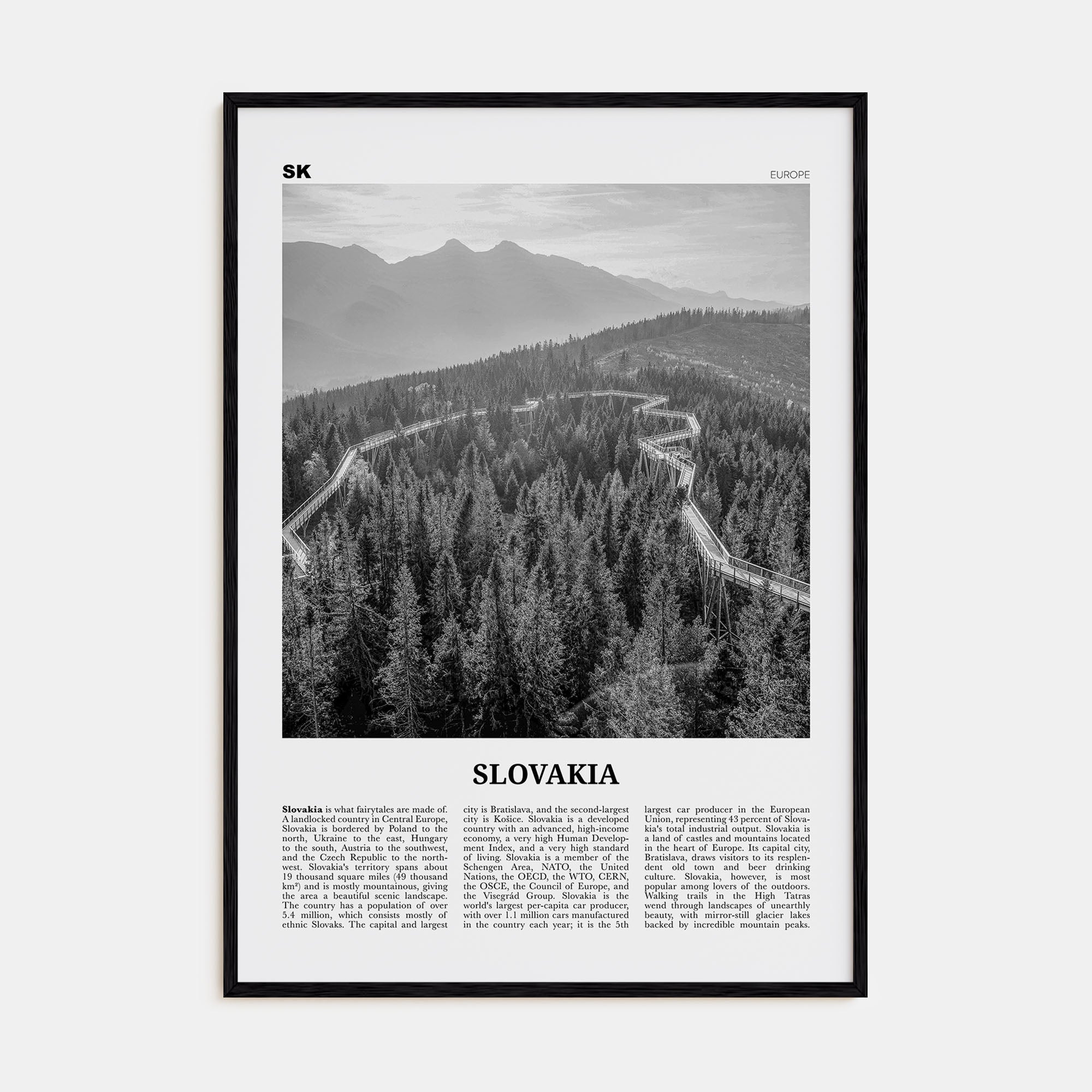 Slovakia Travel B&W Poster
