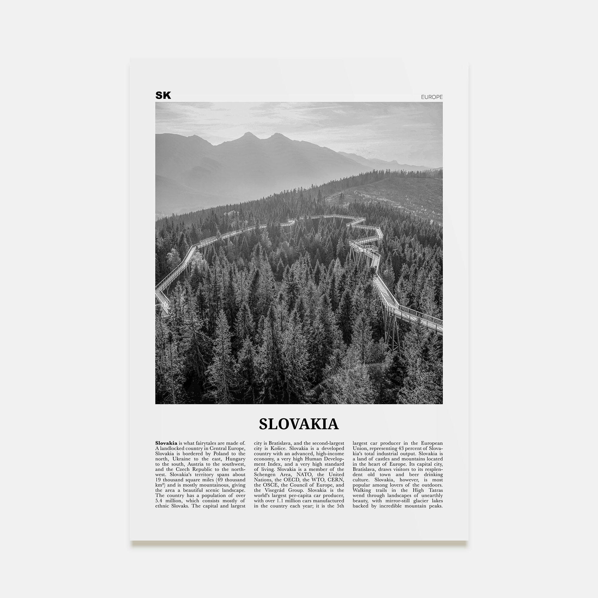 Slovakia Travel B&W Poster