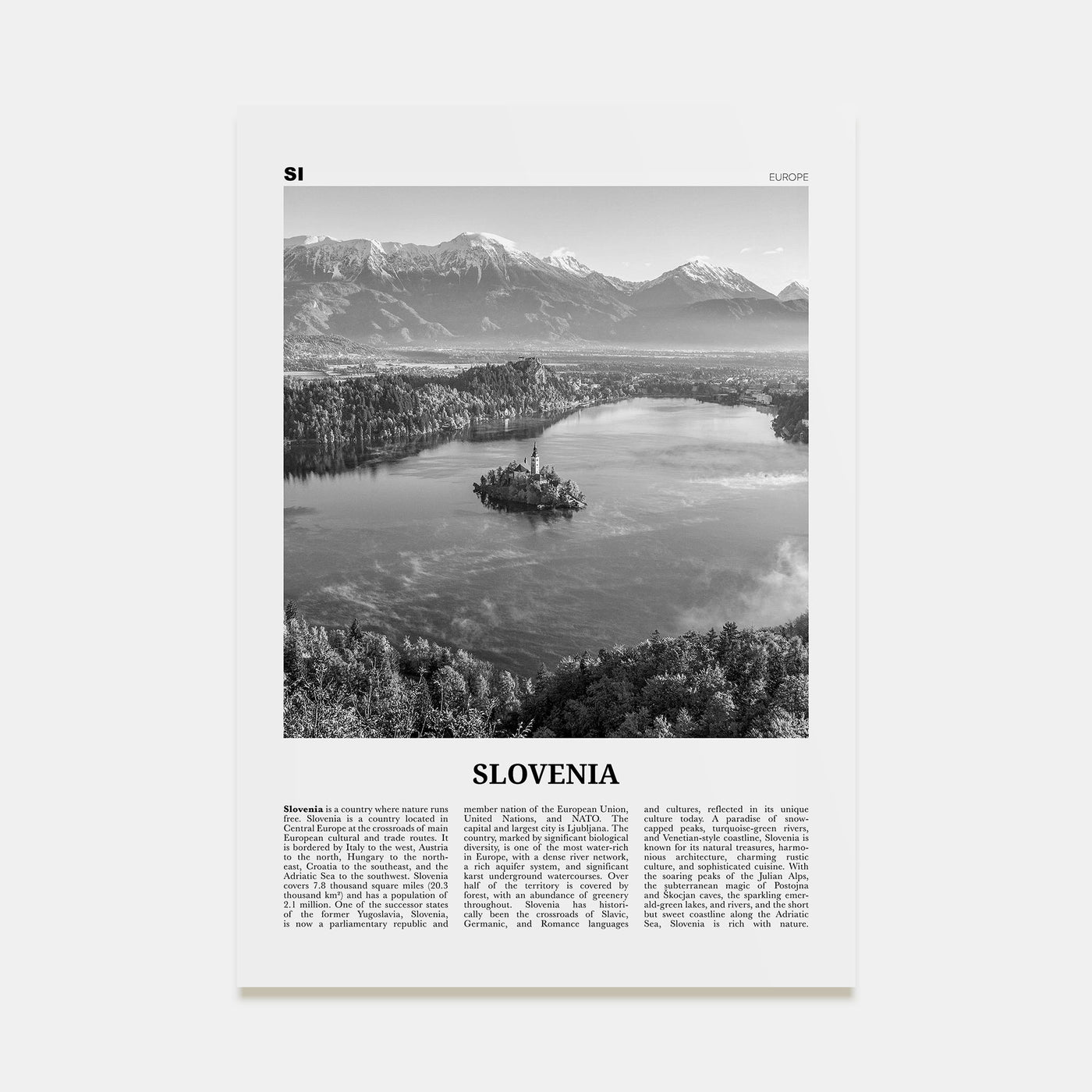 Slovenia Travel B&W Poster
