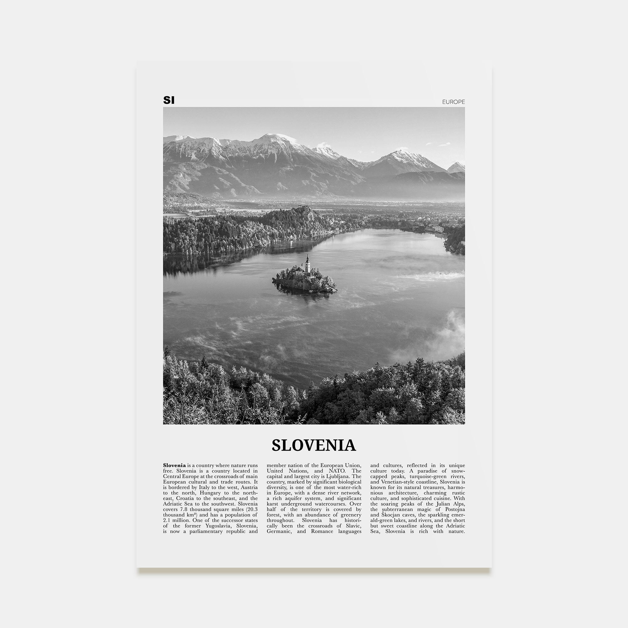 Slovenia Travel B&W Poster