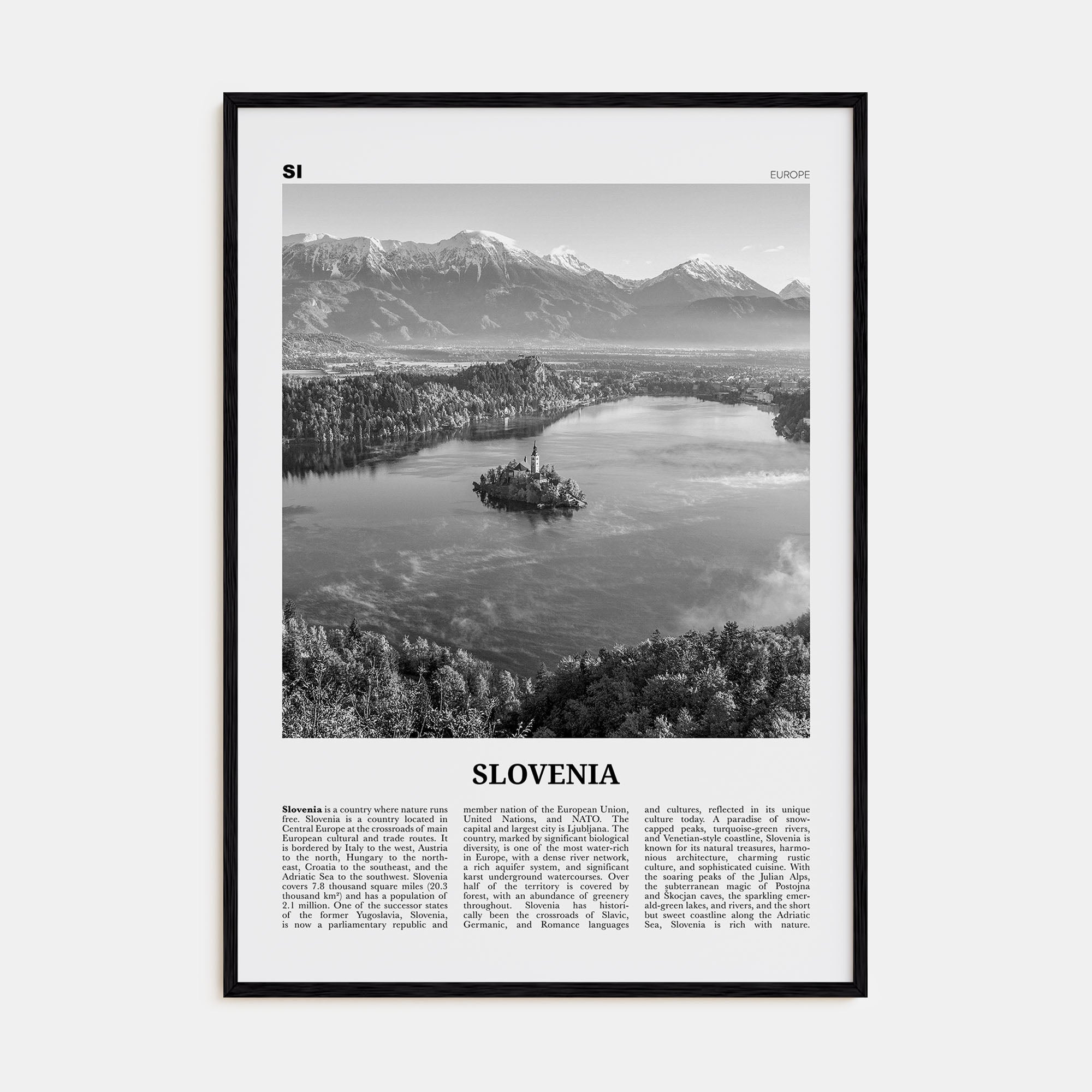 Slovenia Travel B&W Poster