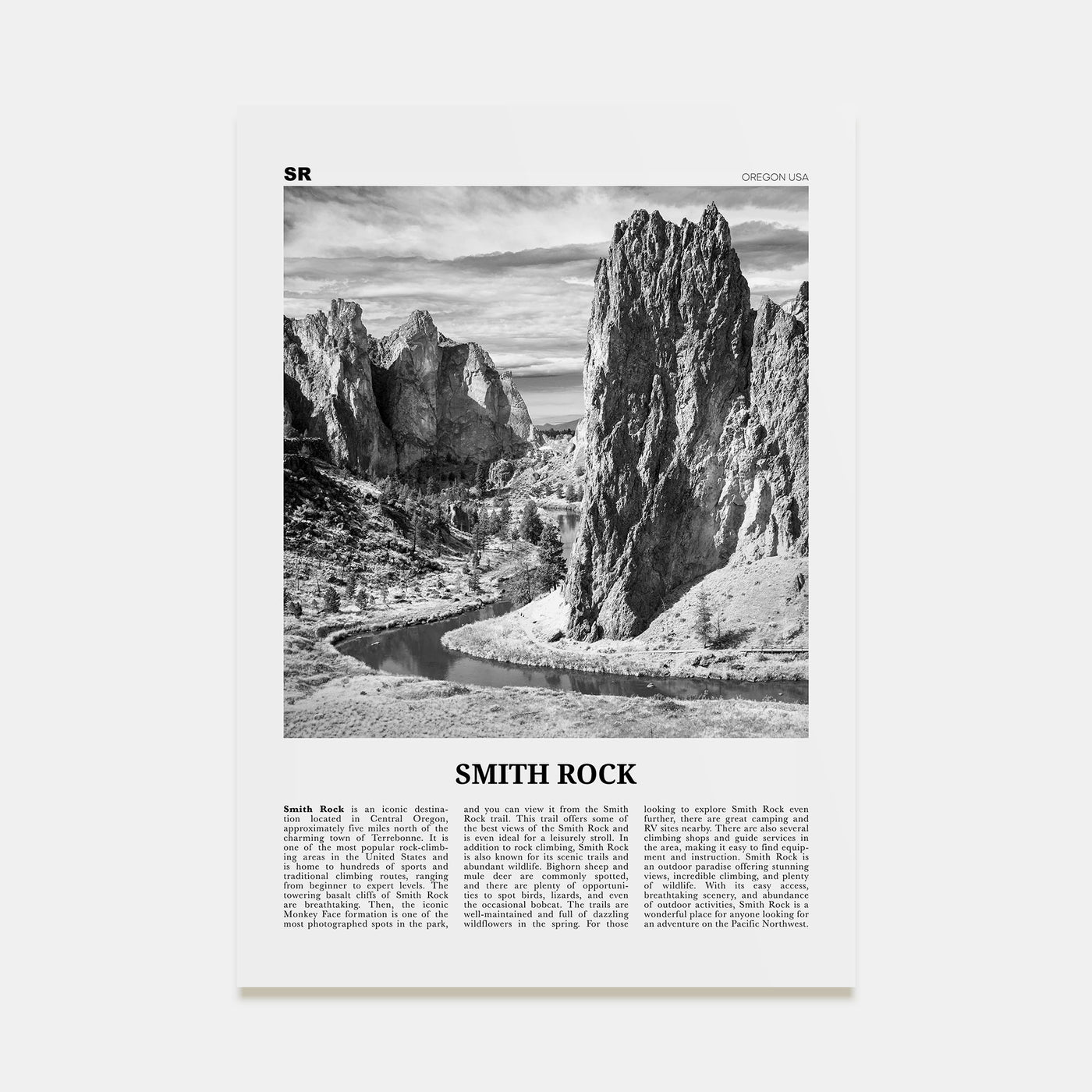 Smith Rock State Park Travel B&W Poster