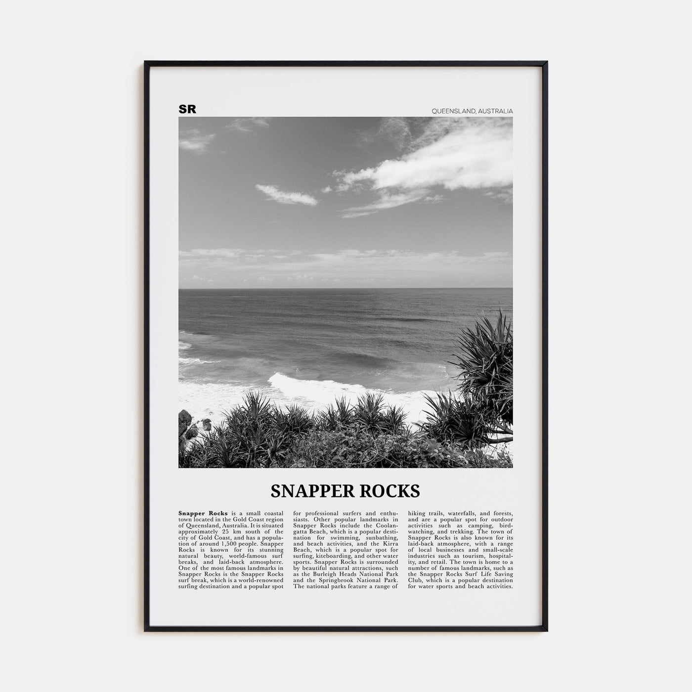 Snapper Rocks Travel B&W Poster