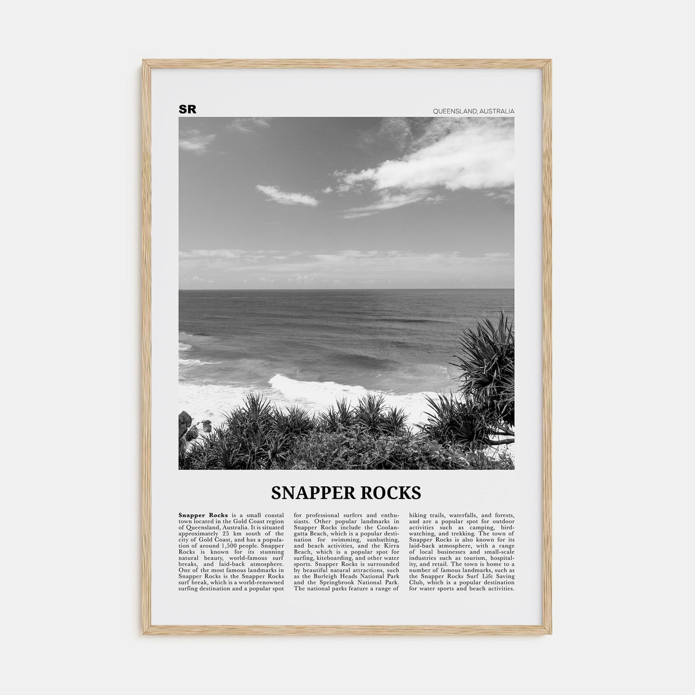 Snapper Rocks Travel B&W Poster