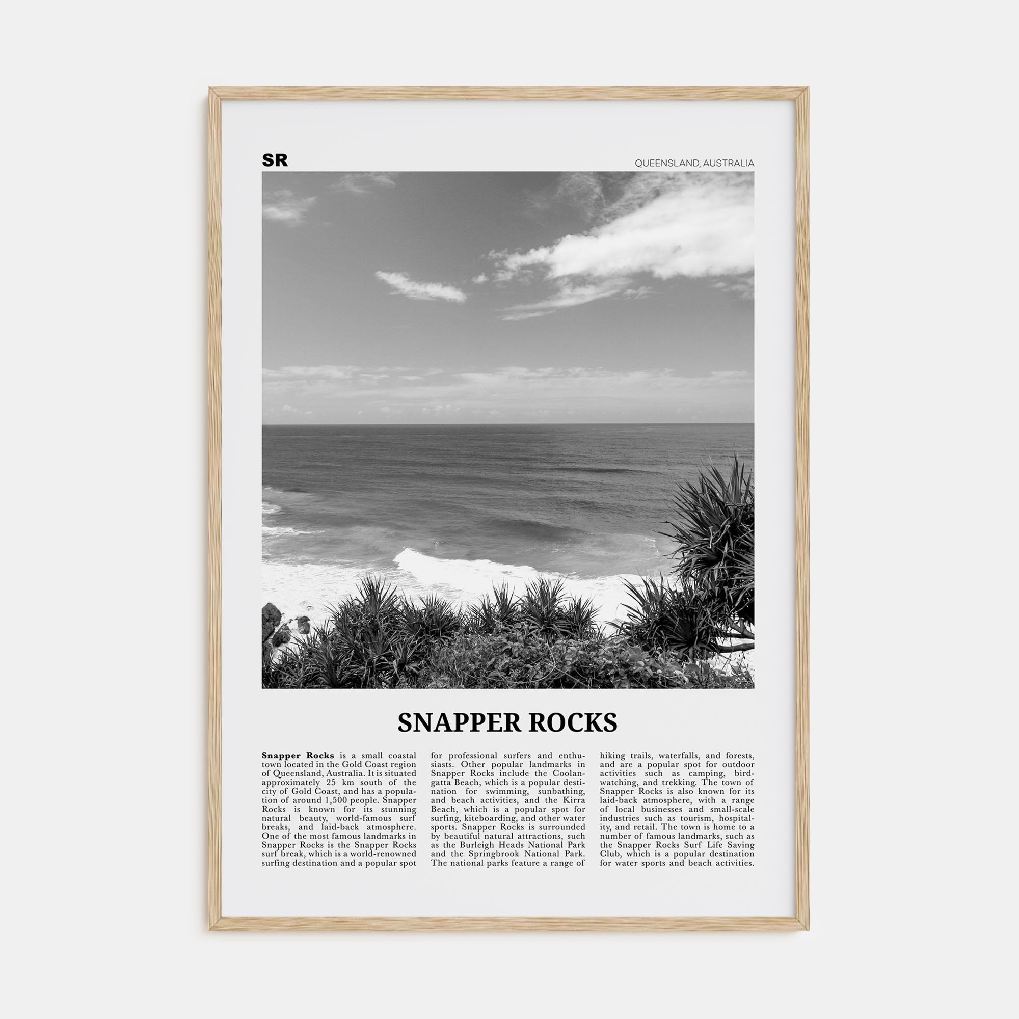 Snapper Rocks Travel B&W Poster