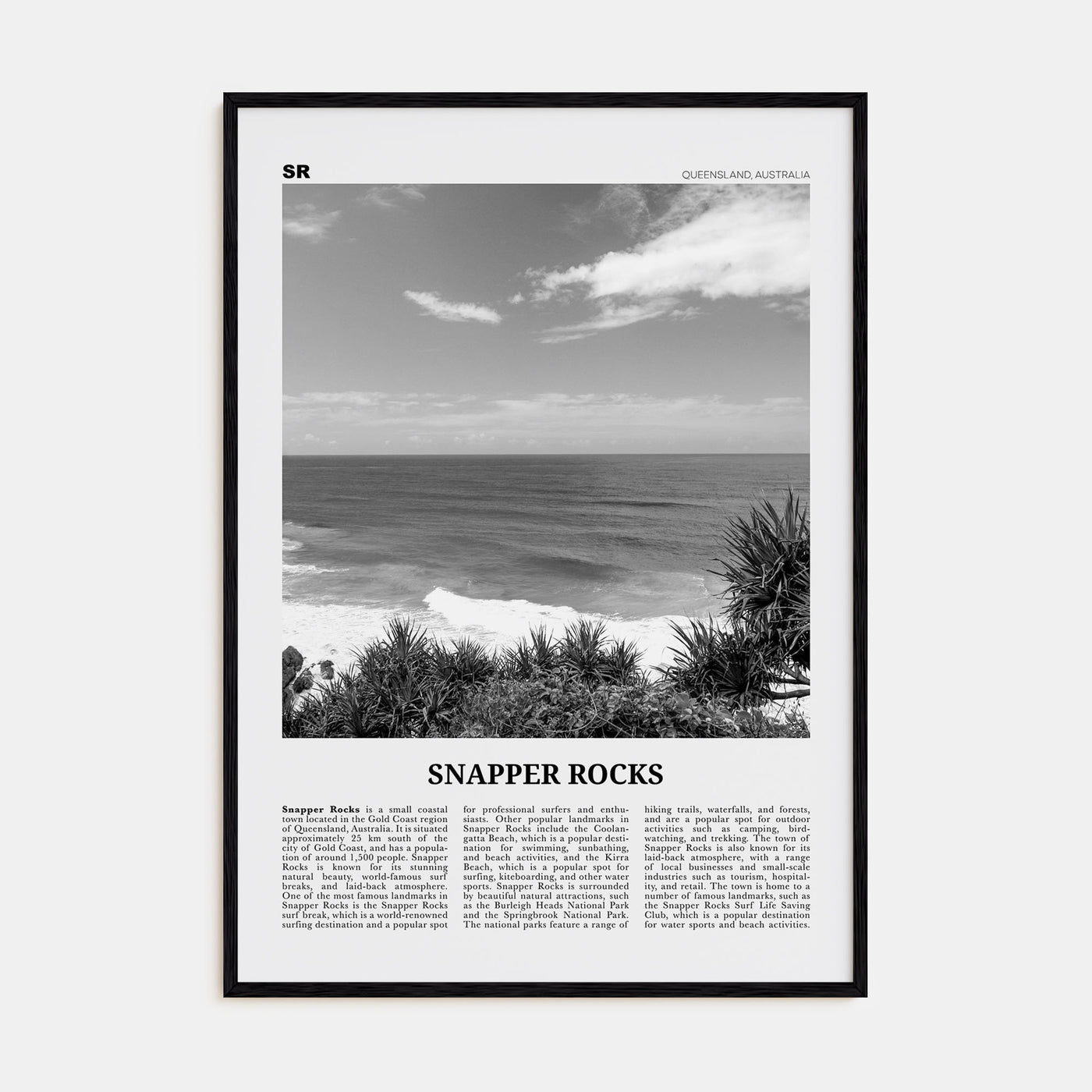 Snapper Rocks Travel B&W Poster