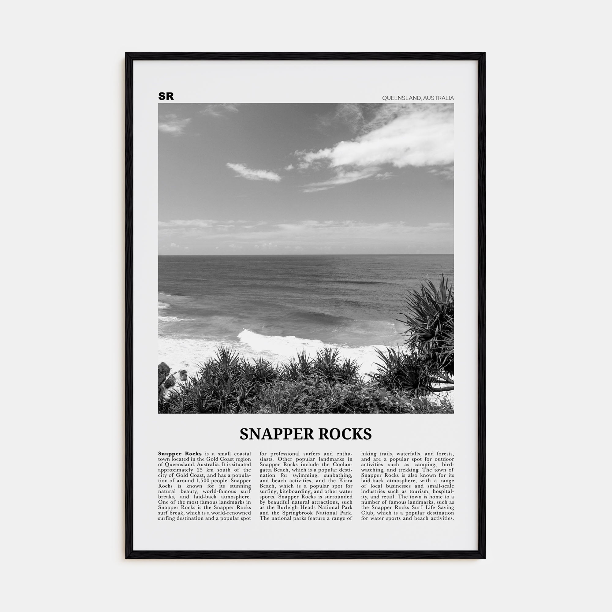 Snapper Rocks Travel B&W Poster