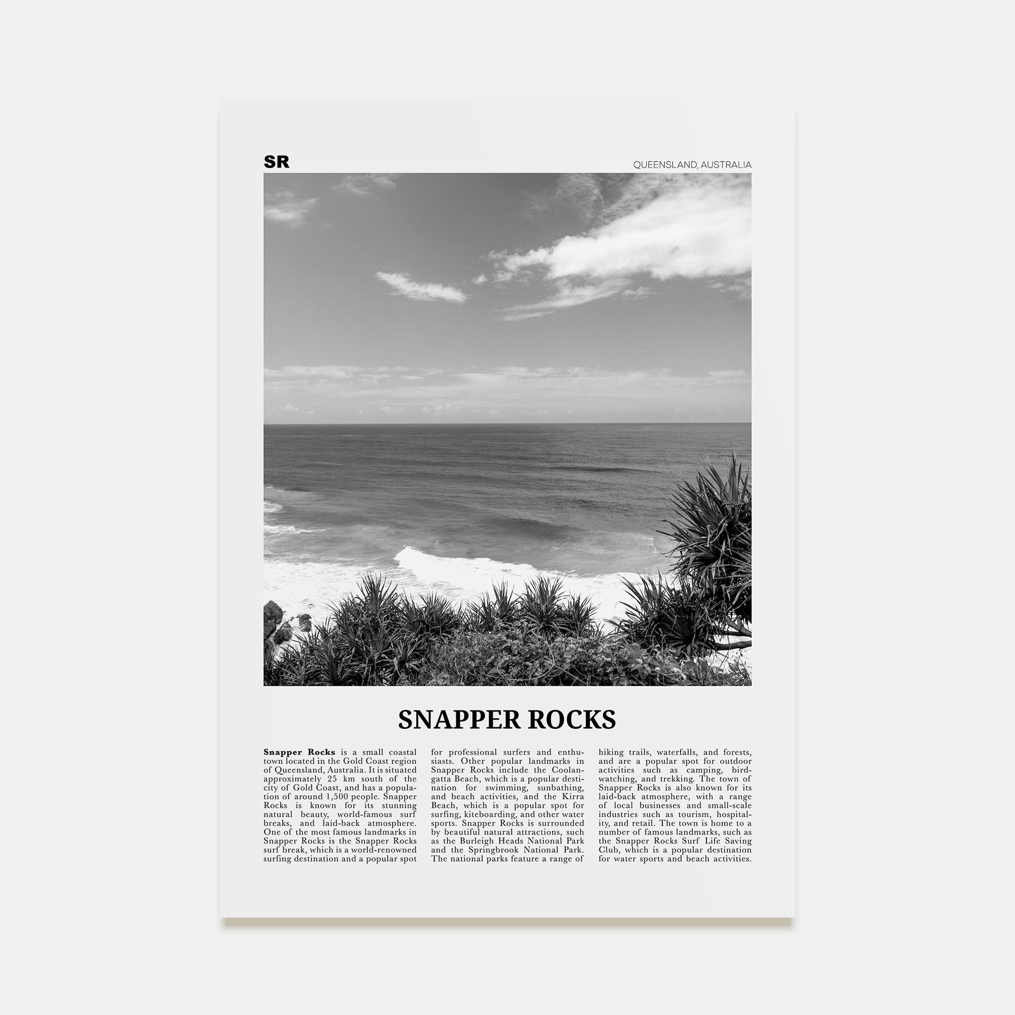 Snapper Rocks Travel B&W Poster