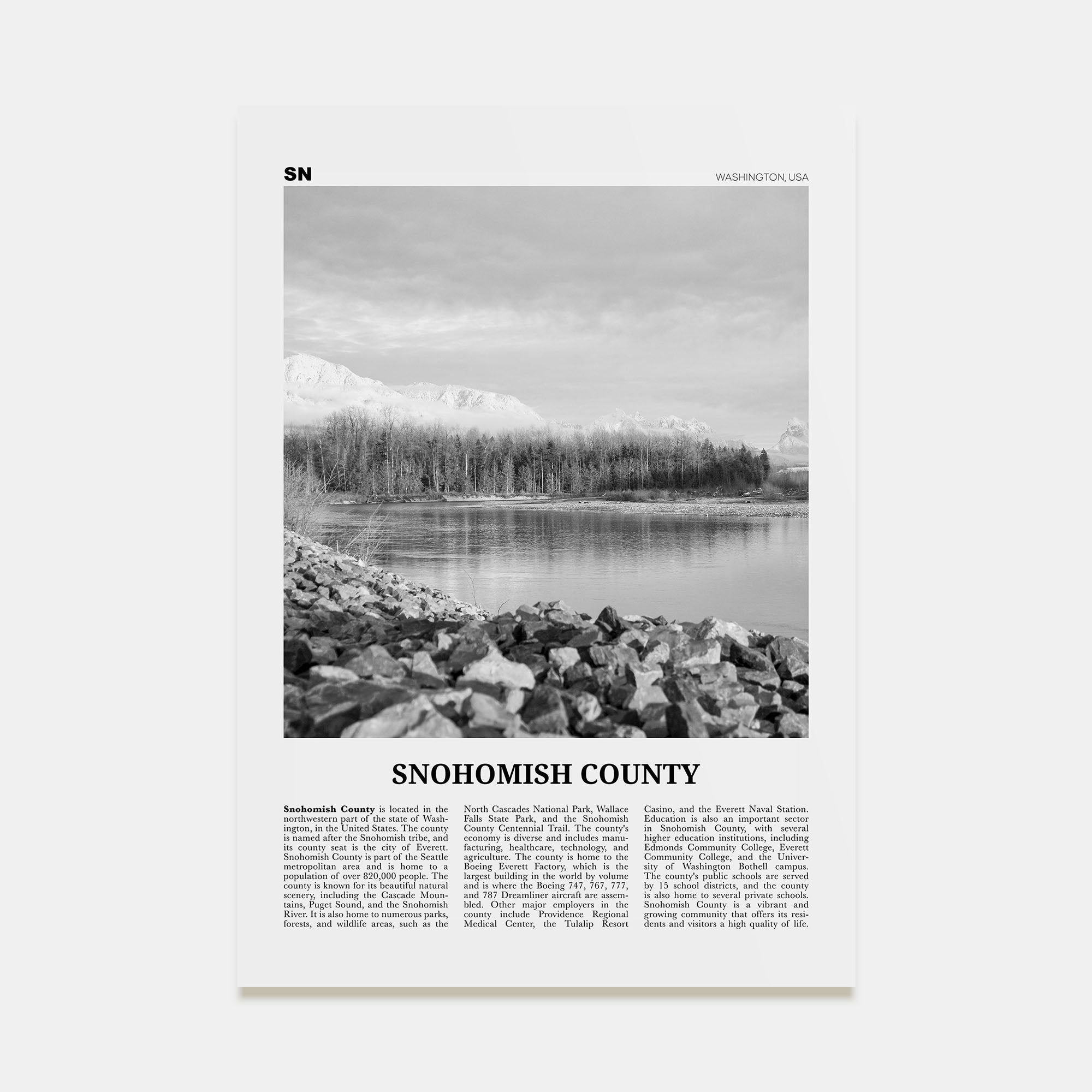 Snohomish County Travel B&W Poster