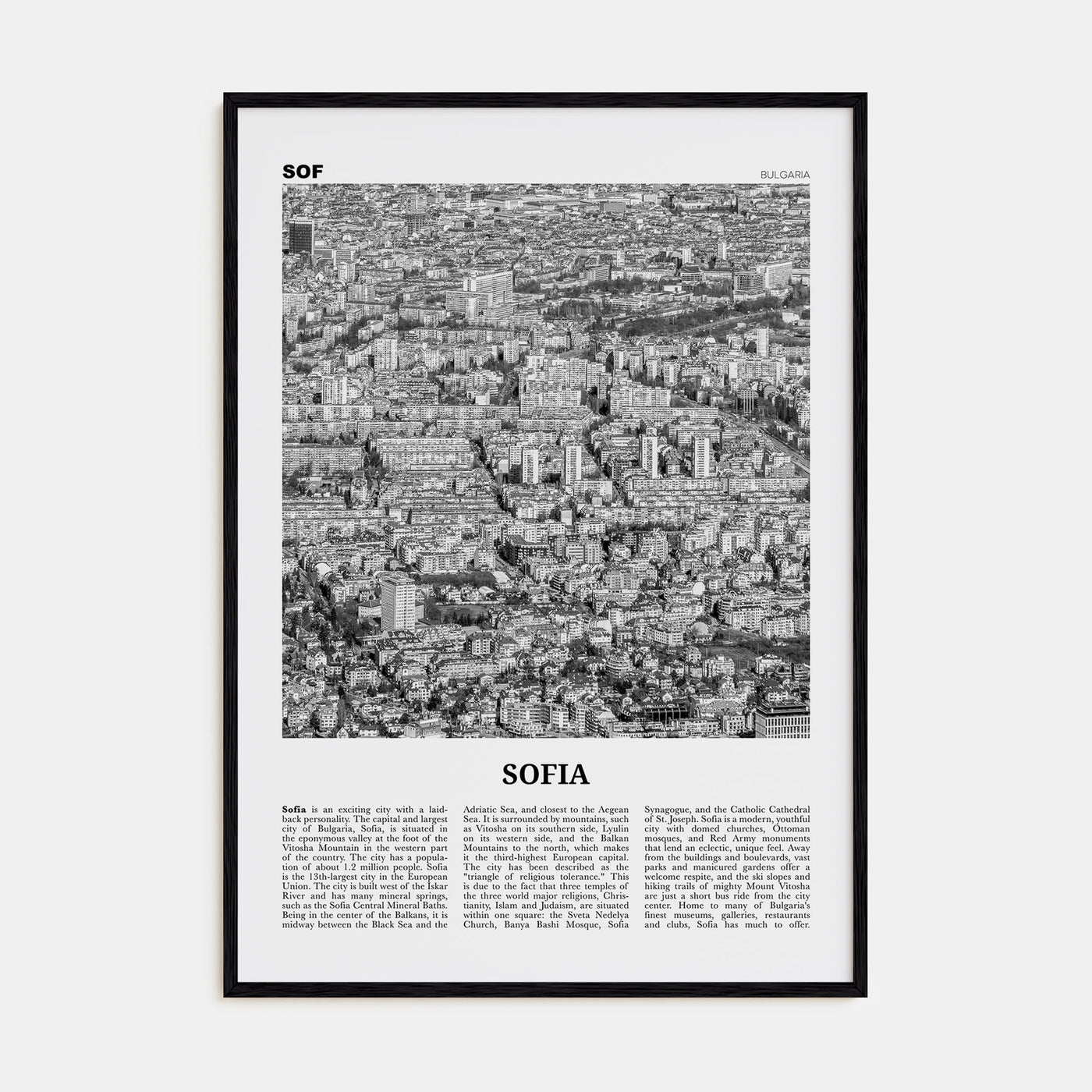 Sofia Travel B&W Poster