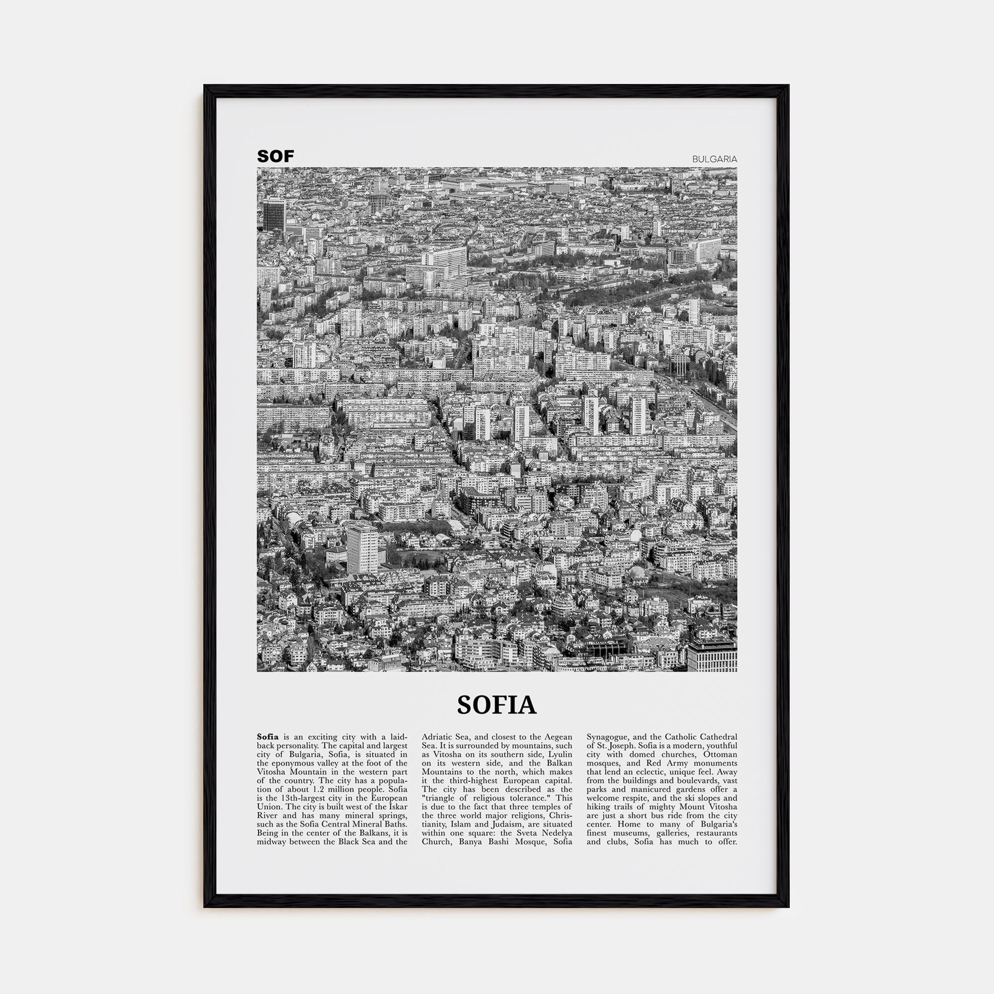 Sofia Travel B&W Poster