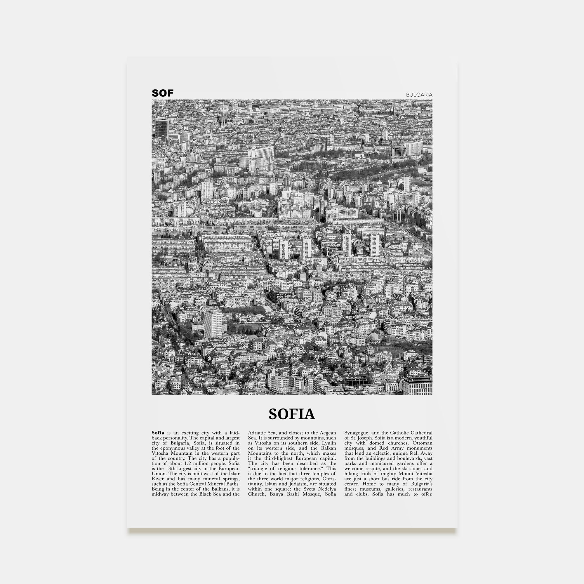 Sofia Travel B&W Poster