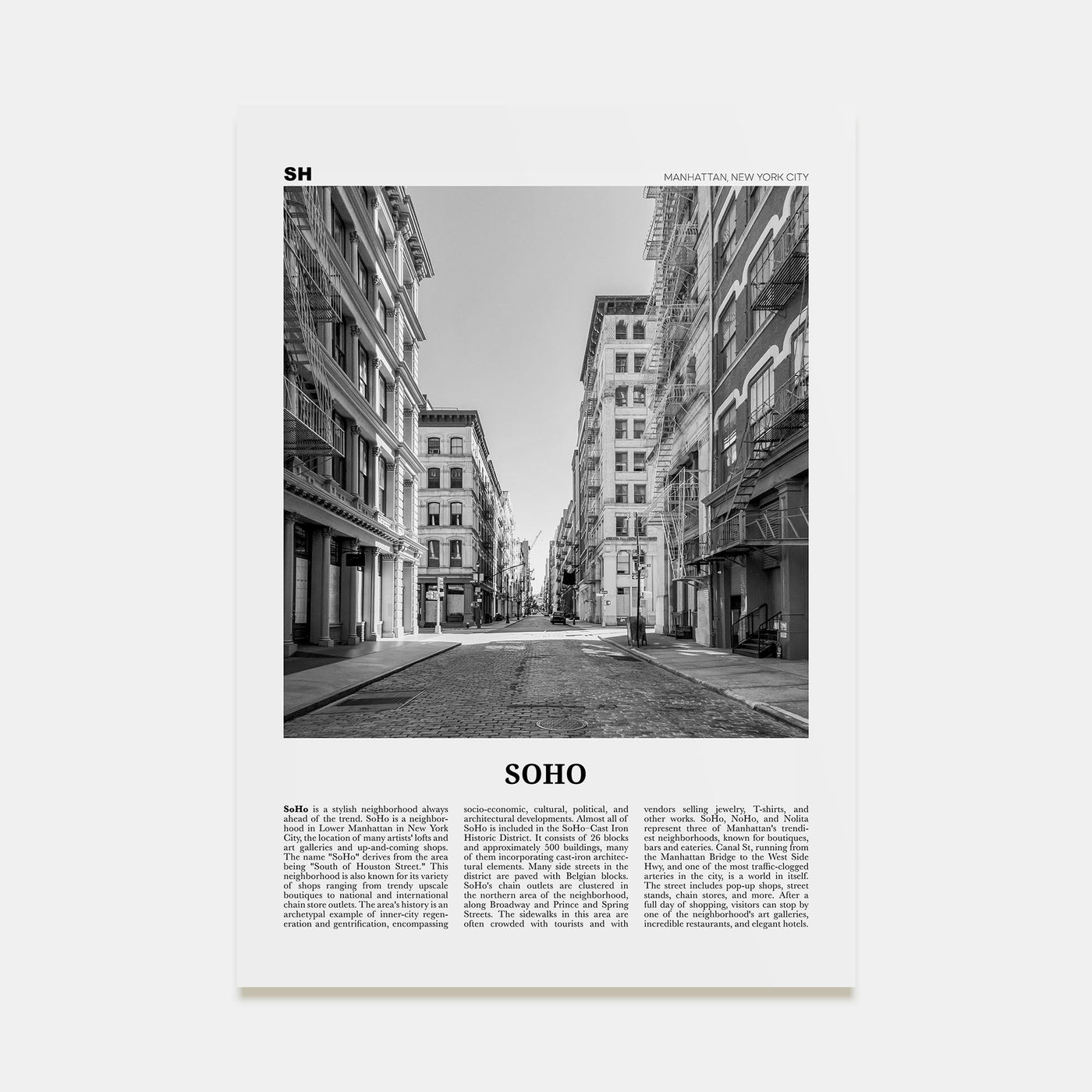 SoHo, New York City Travel B&W No 2 Poster