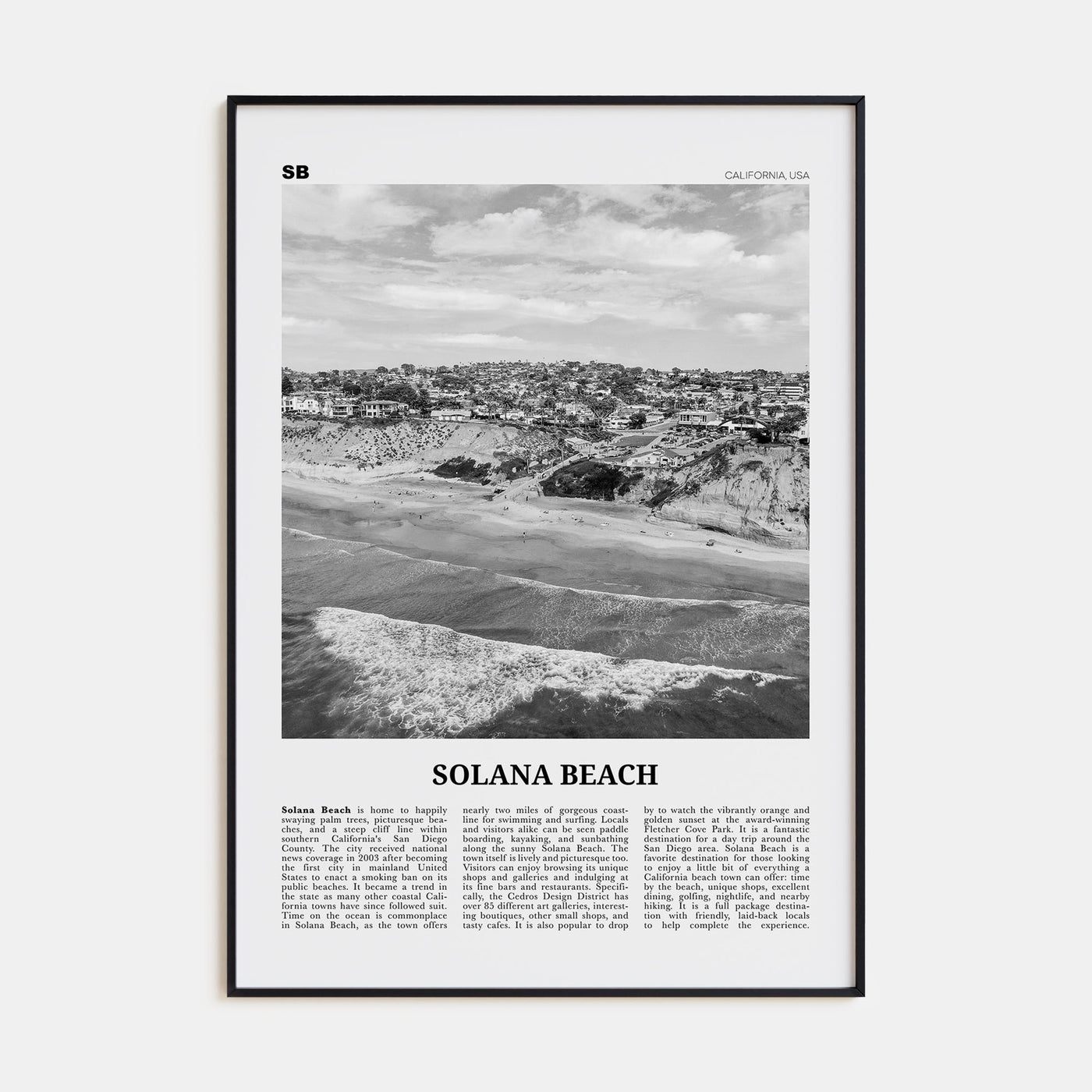 Solana Beach Travel B&W Poster