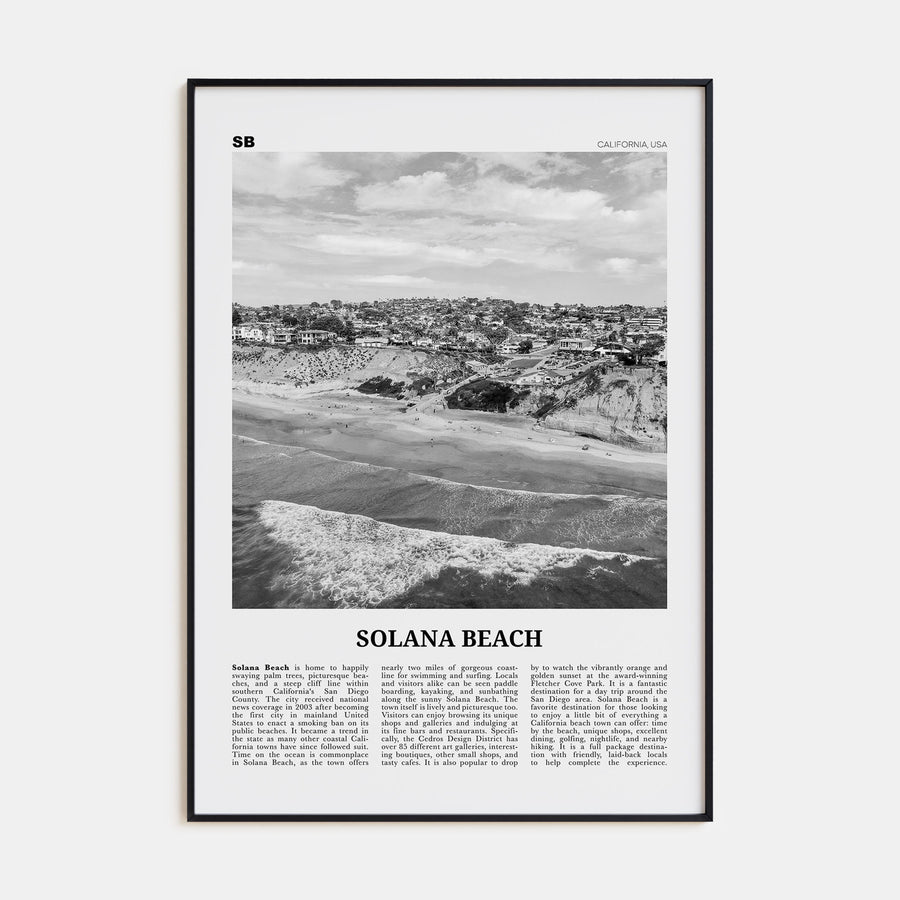 Solana Beach Travel B&W Poster