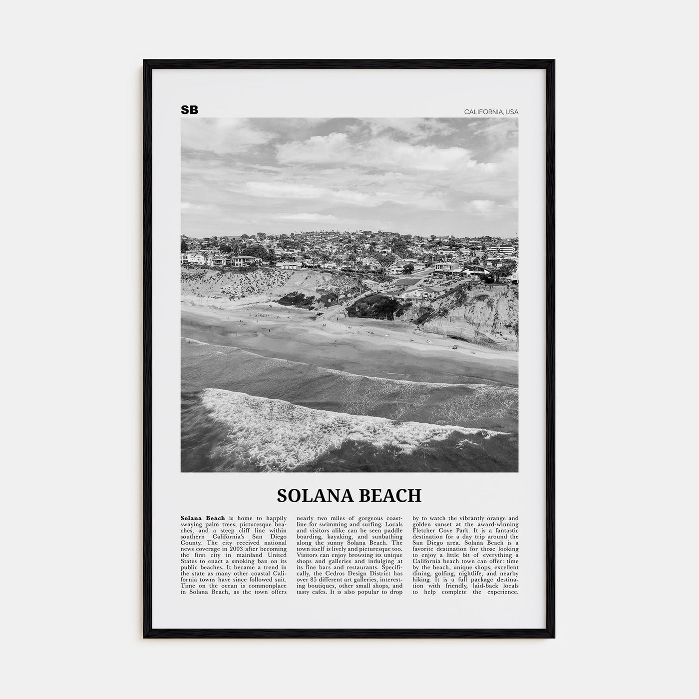 Solana Beach Travel B&W Poster