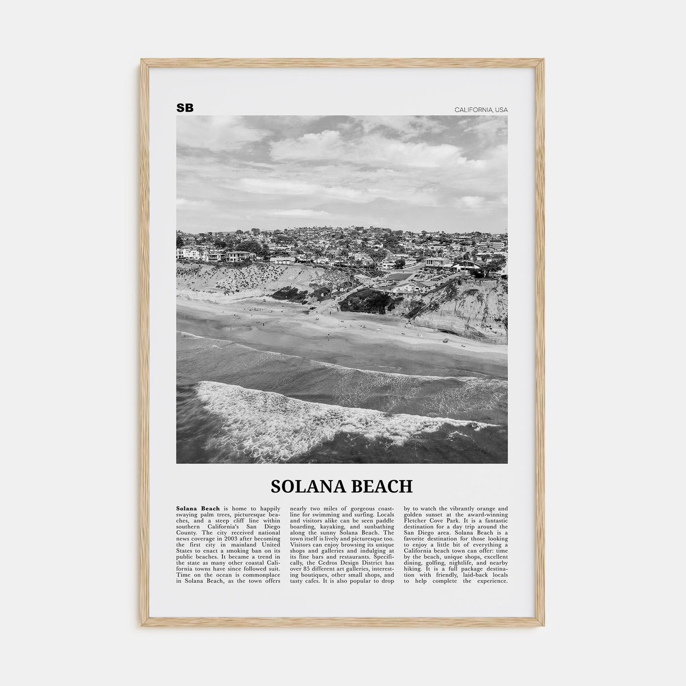 Solana Beach Travel B&W Poster
