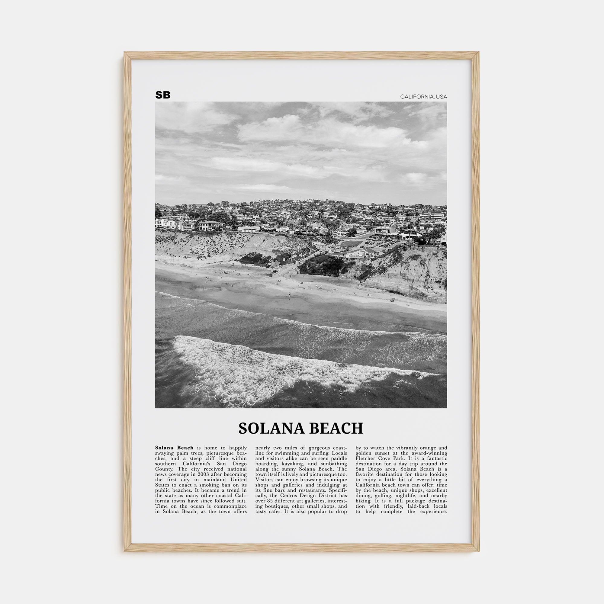 Solana Beach Travel B&W Poster