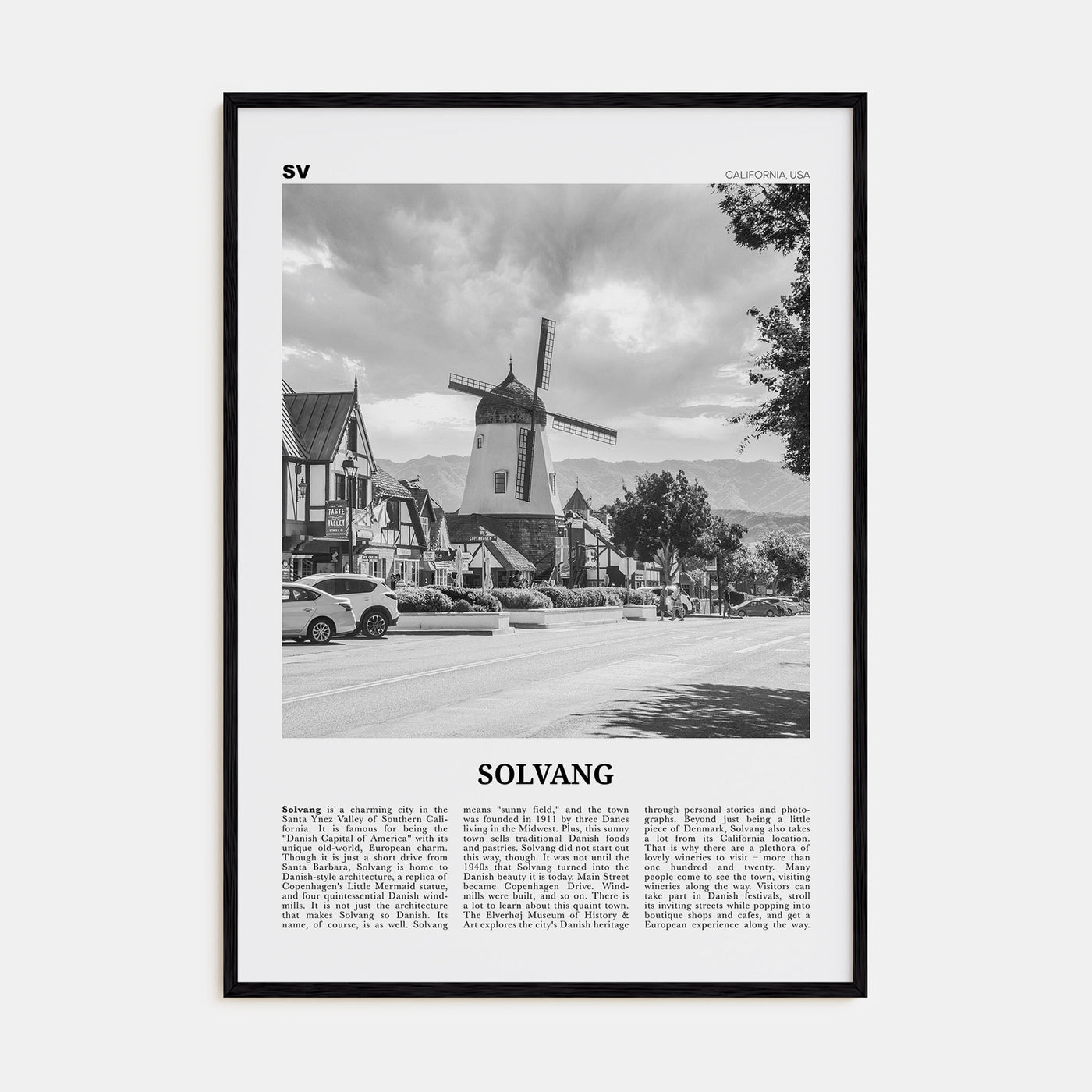 Solvang Travel B&W Poster