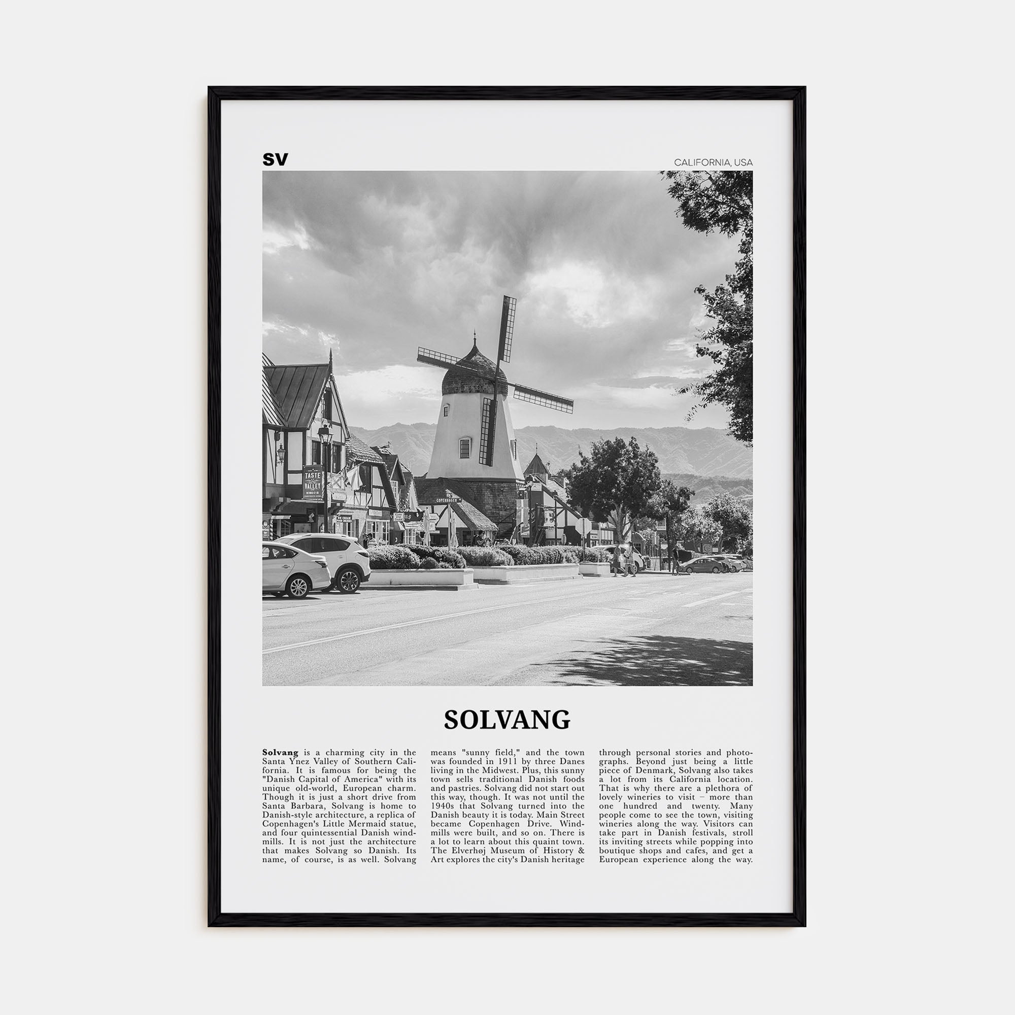 Solvang Travel B&W Poster