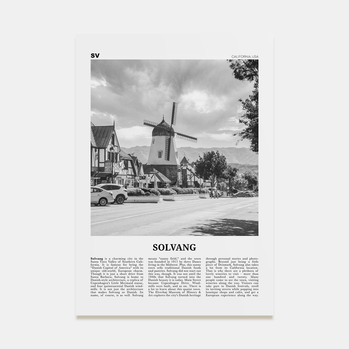 Solvang Travel B&W Poster