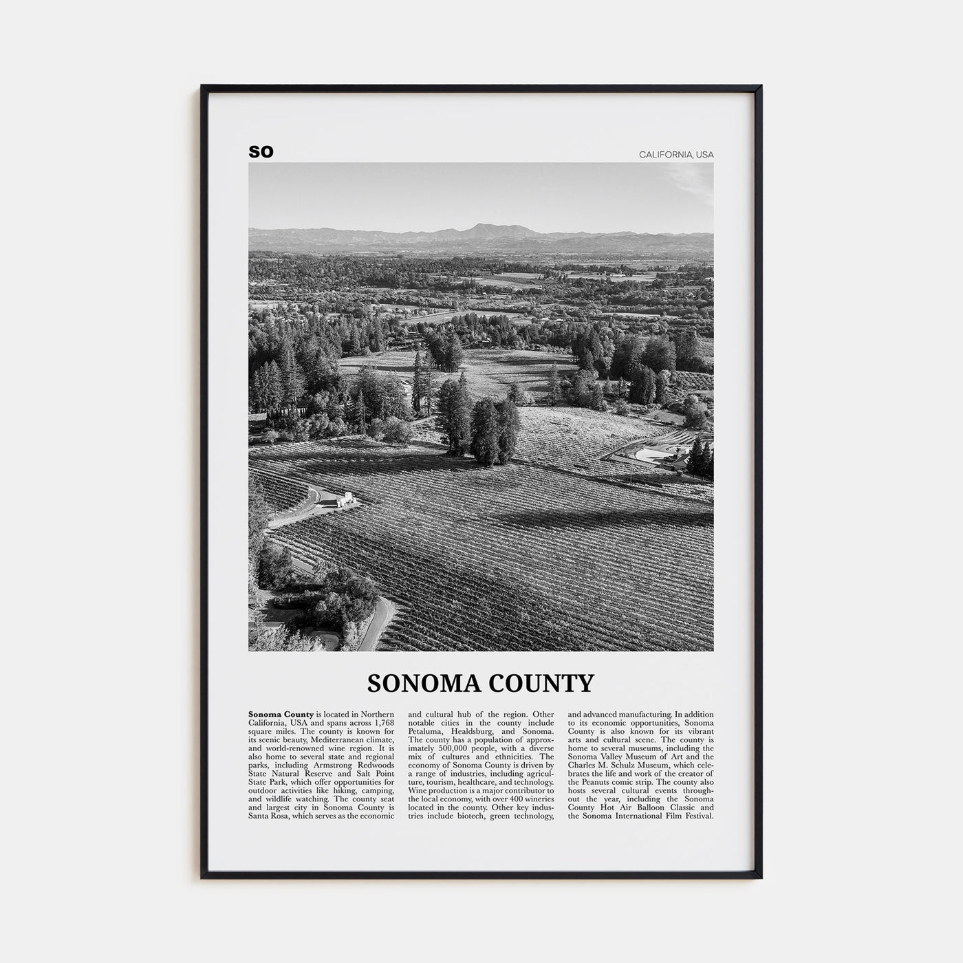 Sonoma County Travel B&W Poster