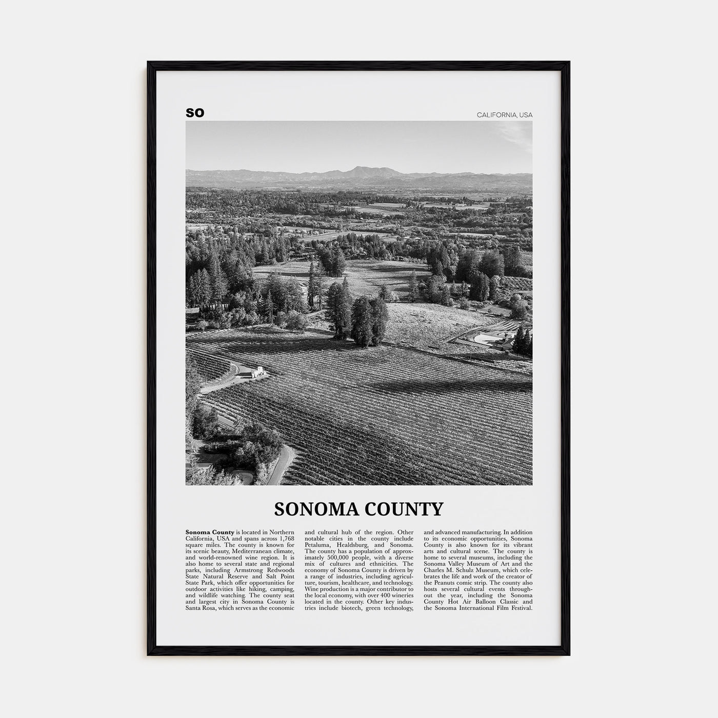 Sonoma County Travel B&W Poster