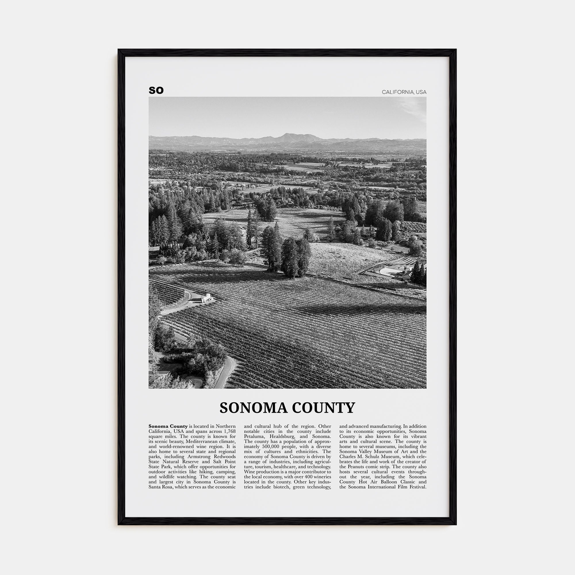 Sonoma County Travel B&W Poster