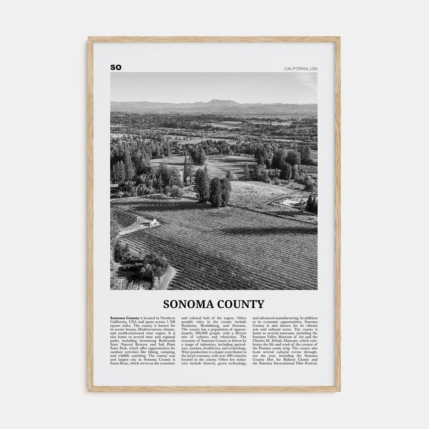 Sonoma County Travel B&W Poster